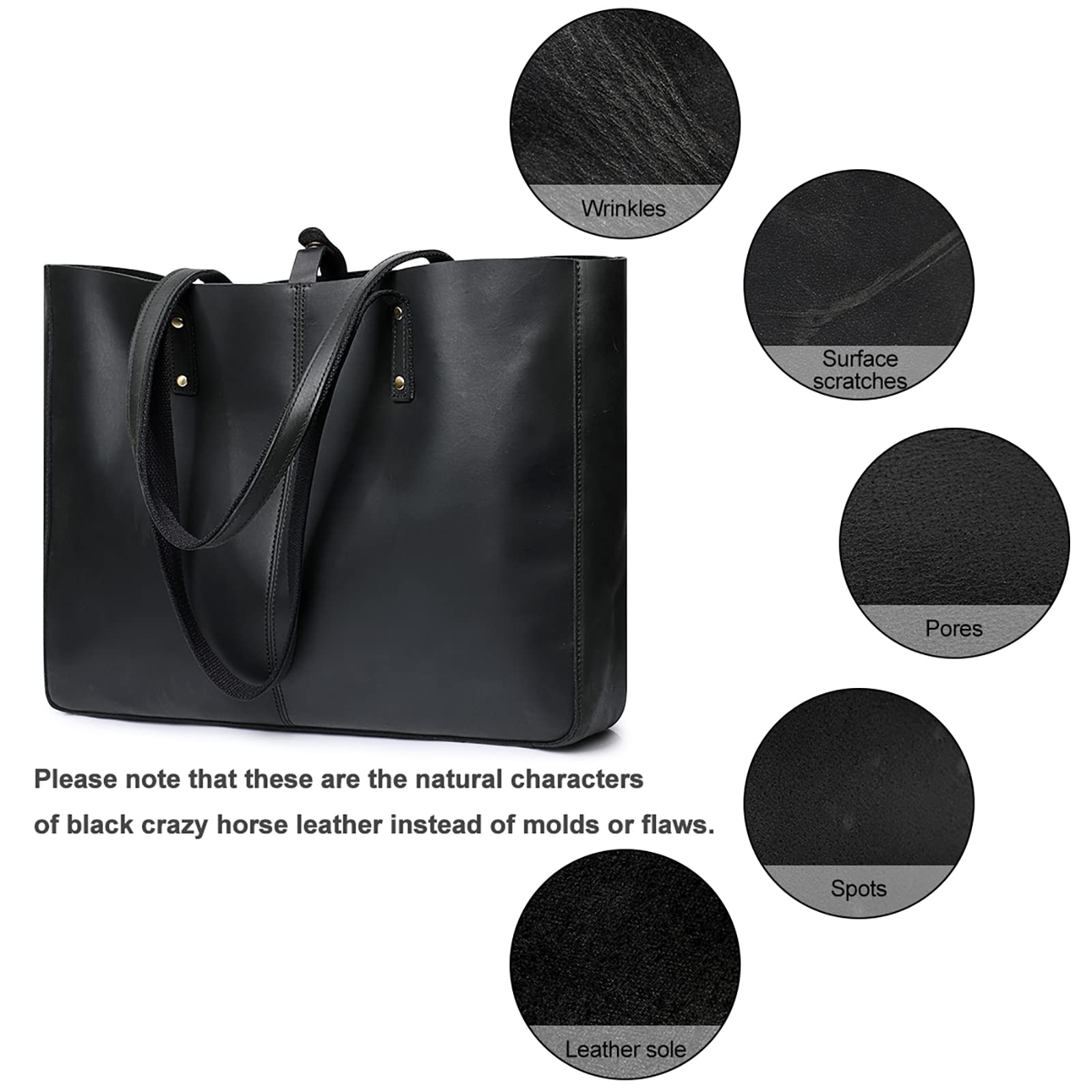 Genuine Leather Shoulder Tote Bag for Women - Large Work Purse Handbag - Perfect for Office, Travel & Everyday Use