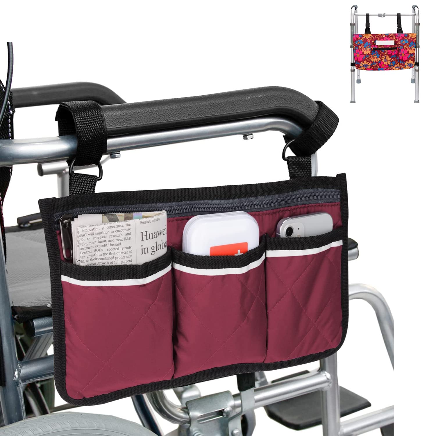 Supregear Wheelchair & Walker Bag Bundle - Foldable Storage Organizer for Rollators & Scooters - Perfect for Daily Use & Travel