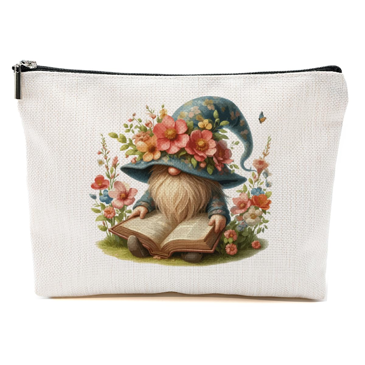 Floral Gnome Makeup Bag - Cute Cosmetic & Toiletry Pouch for Women, Bestie, Daughter - Funny Gnome Gifts for Christmas, Birthday, Graduation - Perfect Friendship Gift for Girls & Women - Great for Travel, Daily Makeup Storage & Gift Giving