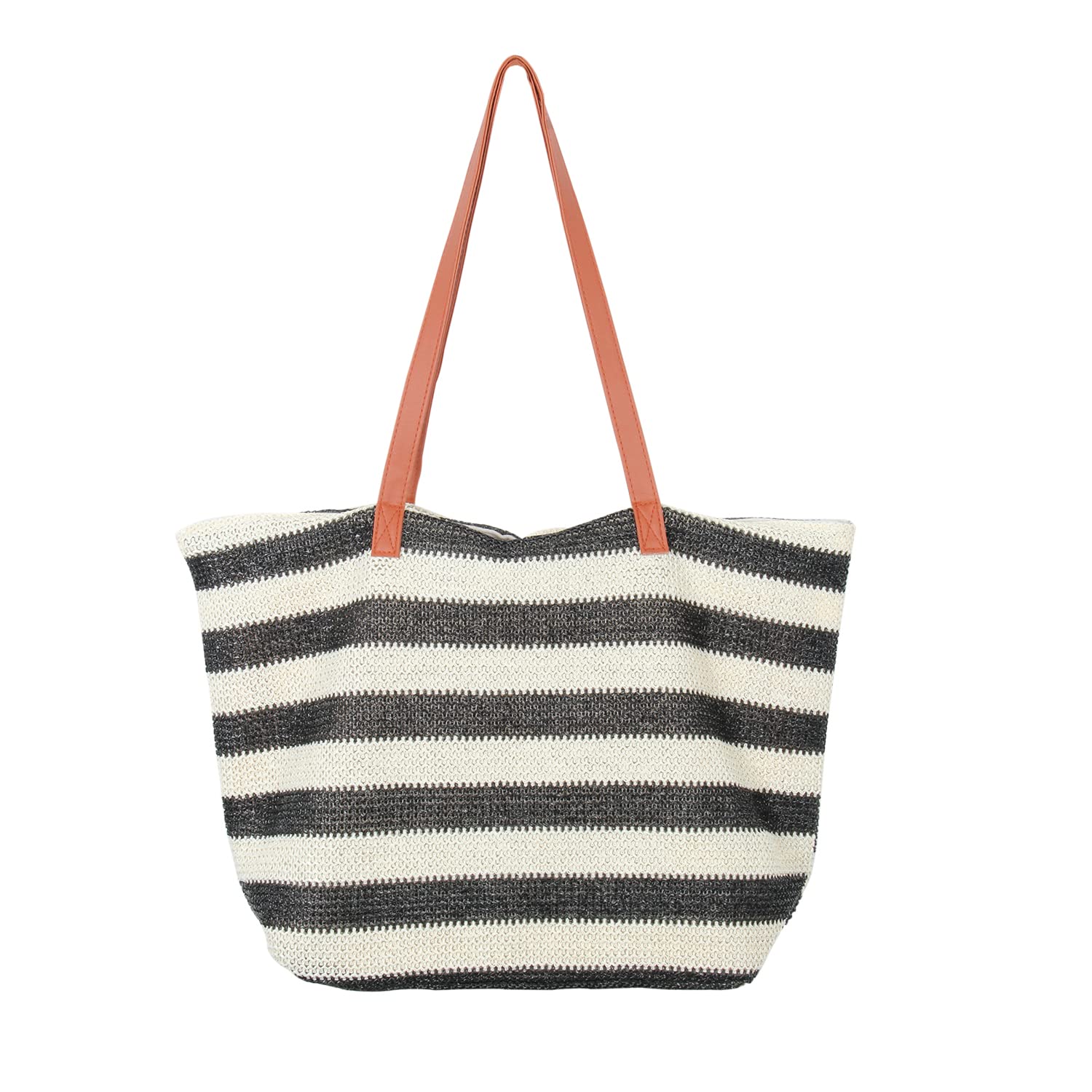 Oweisong Women's Large Straw Beach Tote Bag - Summer Striped Woven Handmade Hobo Shoulder Purse with Zipper | Perfect for Vacation, Poolside & Outdoor Activities