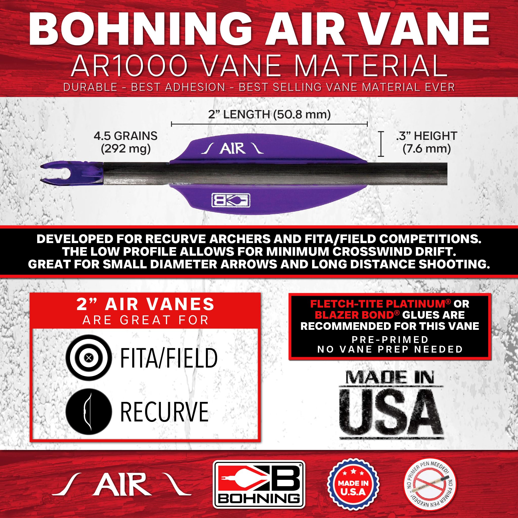 Bohning Co Air Vanes - 100 Pack | High-Performance Archery Fletching for Hunting & Target Practice | Perfect for Bowhunting, 3D Archery, and Outdoor Sports