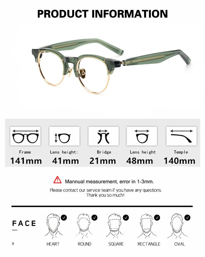 Aimee Unisex Full Rim Round Acetate Titanium Eyeglasses Frame 9006 - Lightweight & Durable Glasses for Men & Women - Perfect for Reading, Working, and Daily Wear