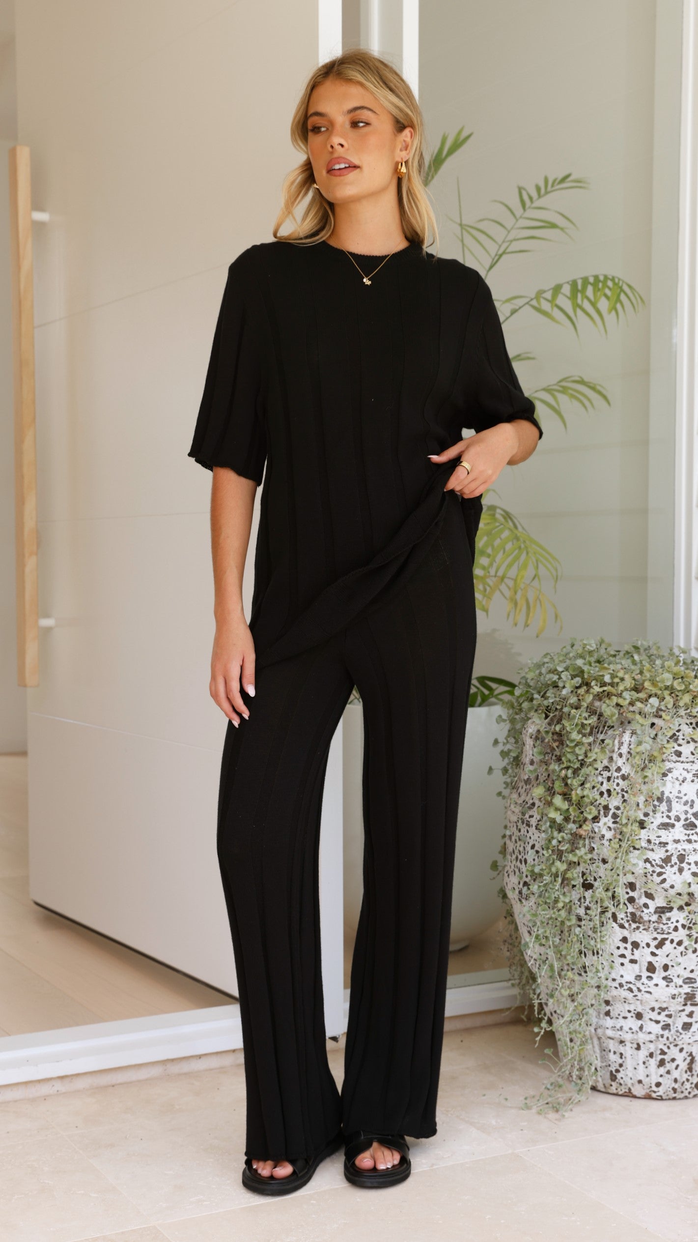 Bayu Knit Pants for Women - Soft Stretchy High Waist Lounge Pants - Black - Perfect for Yoga, Home Wear and Casual Outfits