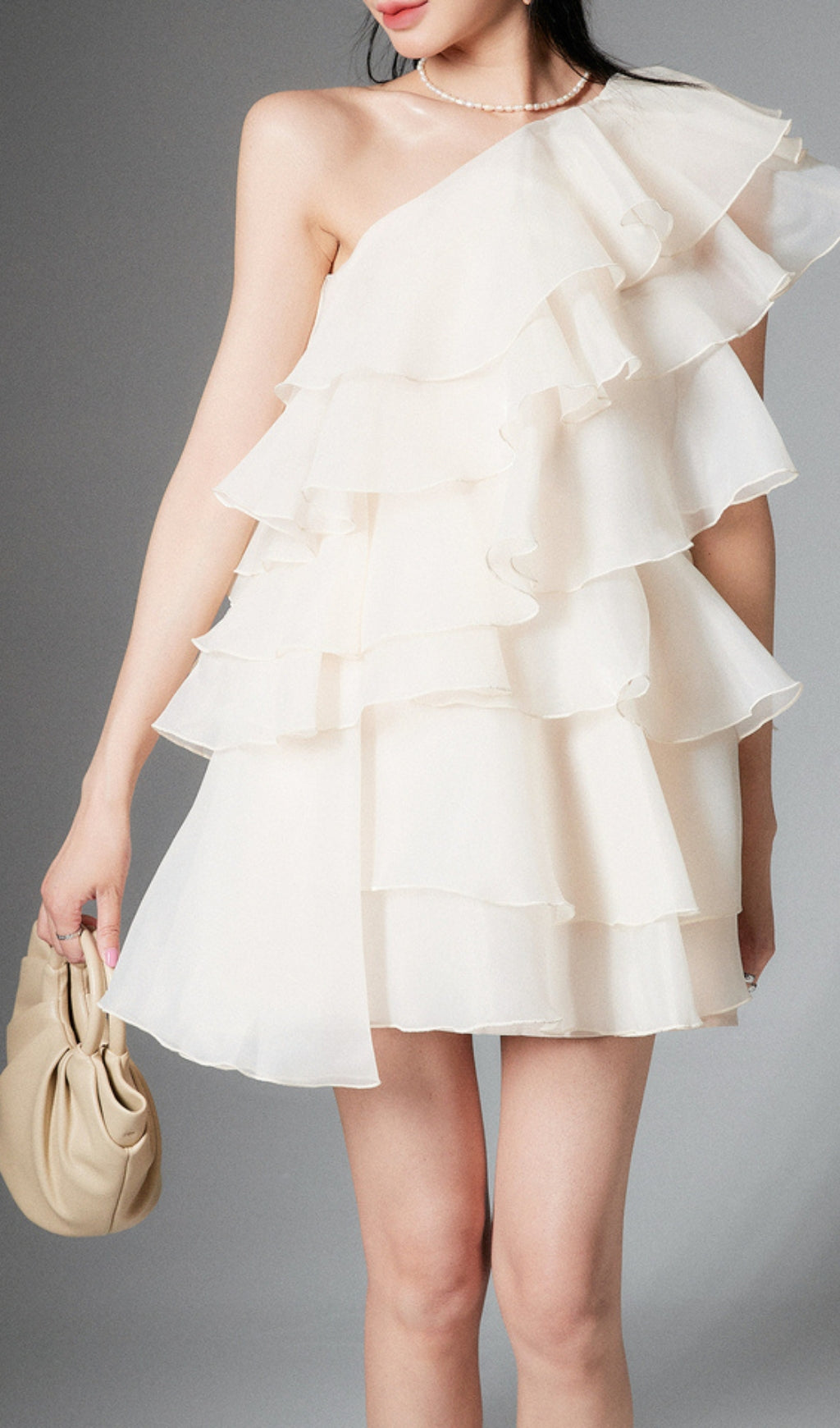 One Shoulder Cap Sleeve Plain Tiered Mini Dress - Perfect for Summer Parties, Date Nights & Beach Vacations