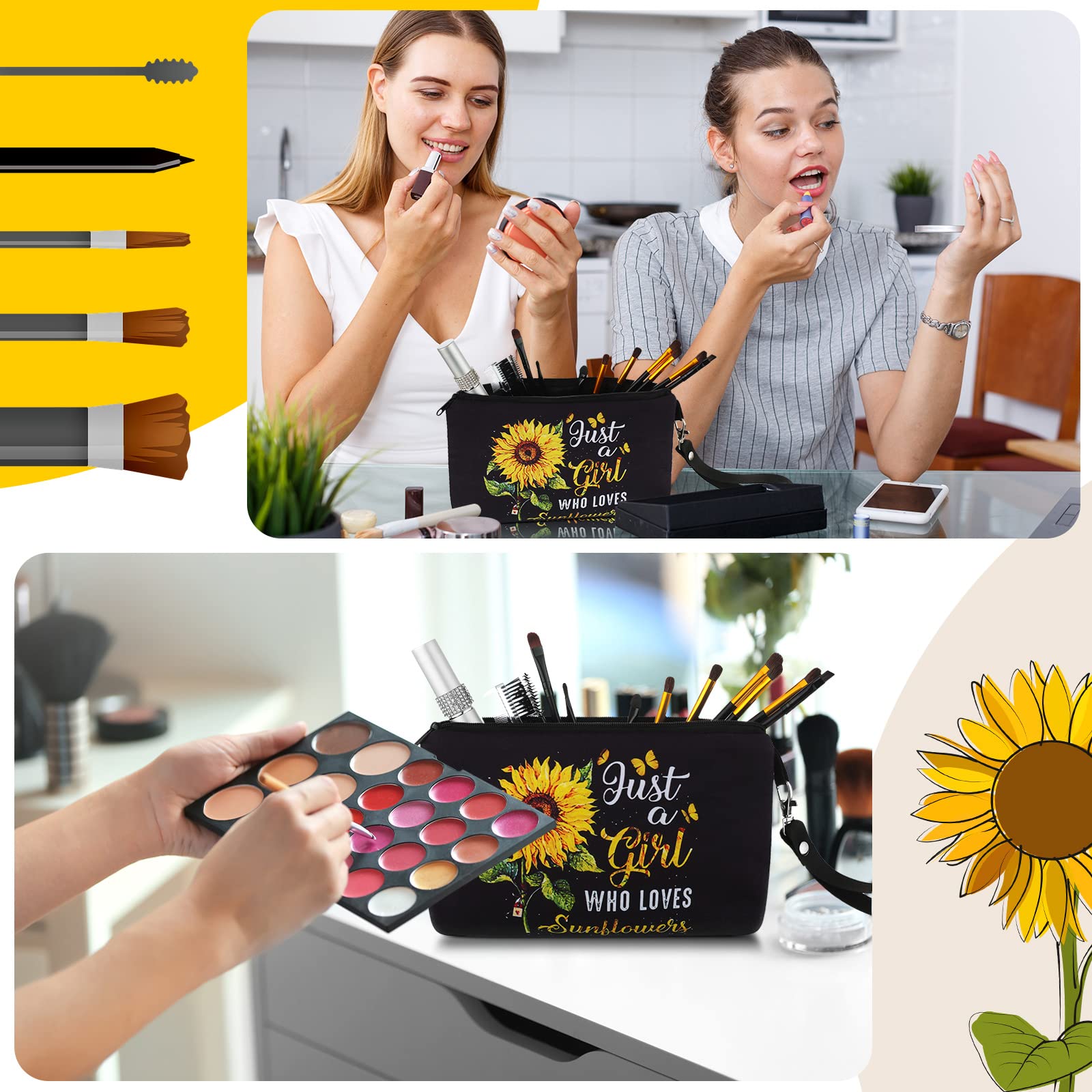 Sunflower Print Cosmetic Bag for Women - Zippered Makeup Pouch & Travel Organizer - Perfect Gift for Sunflower Lovers - Use for Toiletries, Pencils, or Travel Essentials
