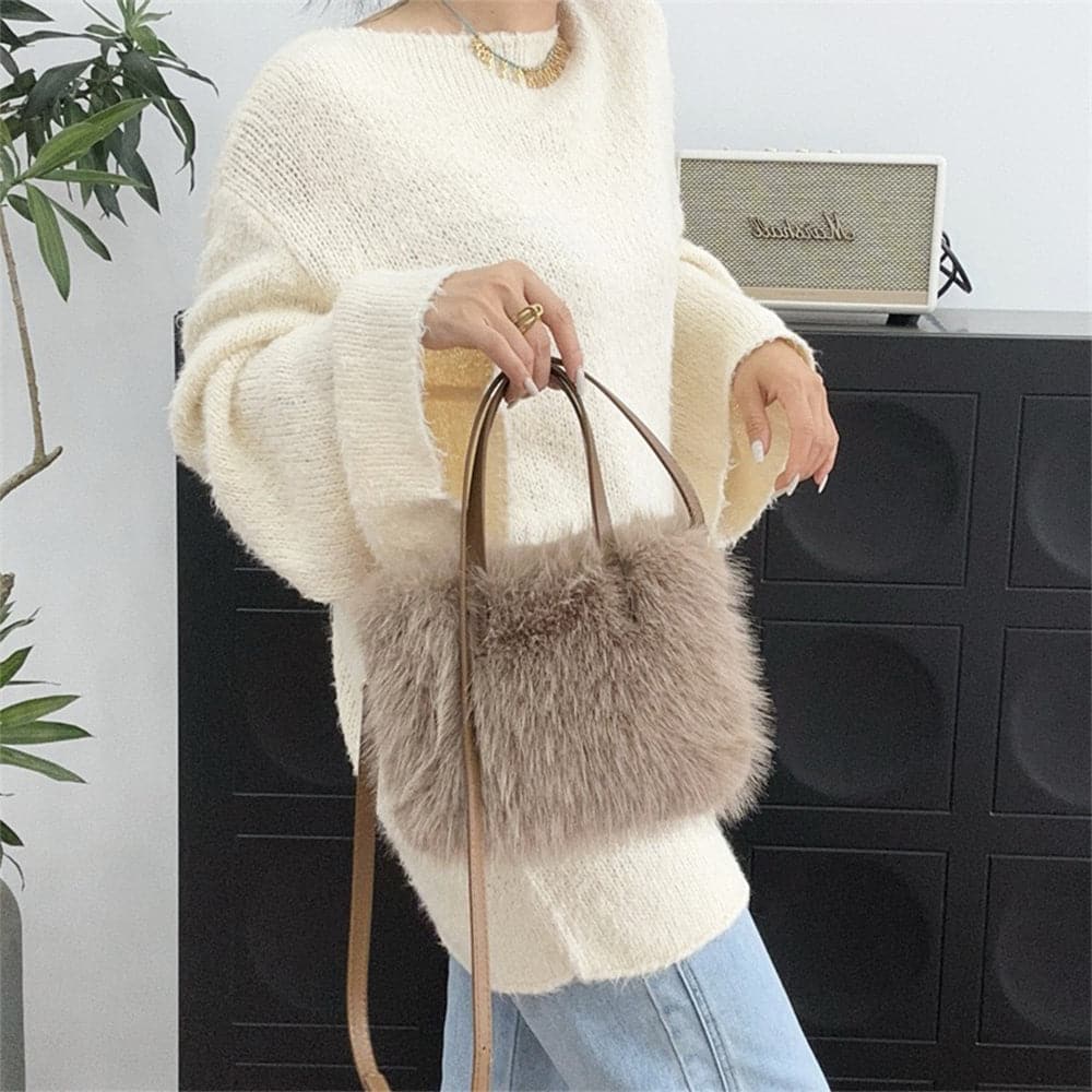 AG Collective Fluffy Crossbody Bag for Women - Top Handle Shoulder Purse - Perfect for Casual Outings, Shopping & Travel Accessories
