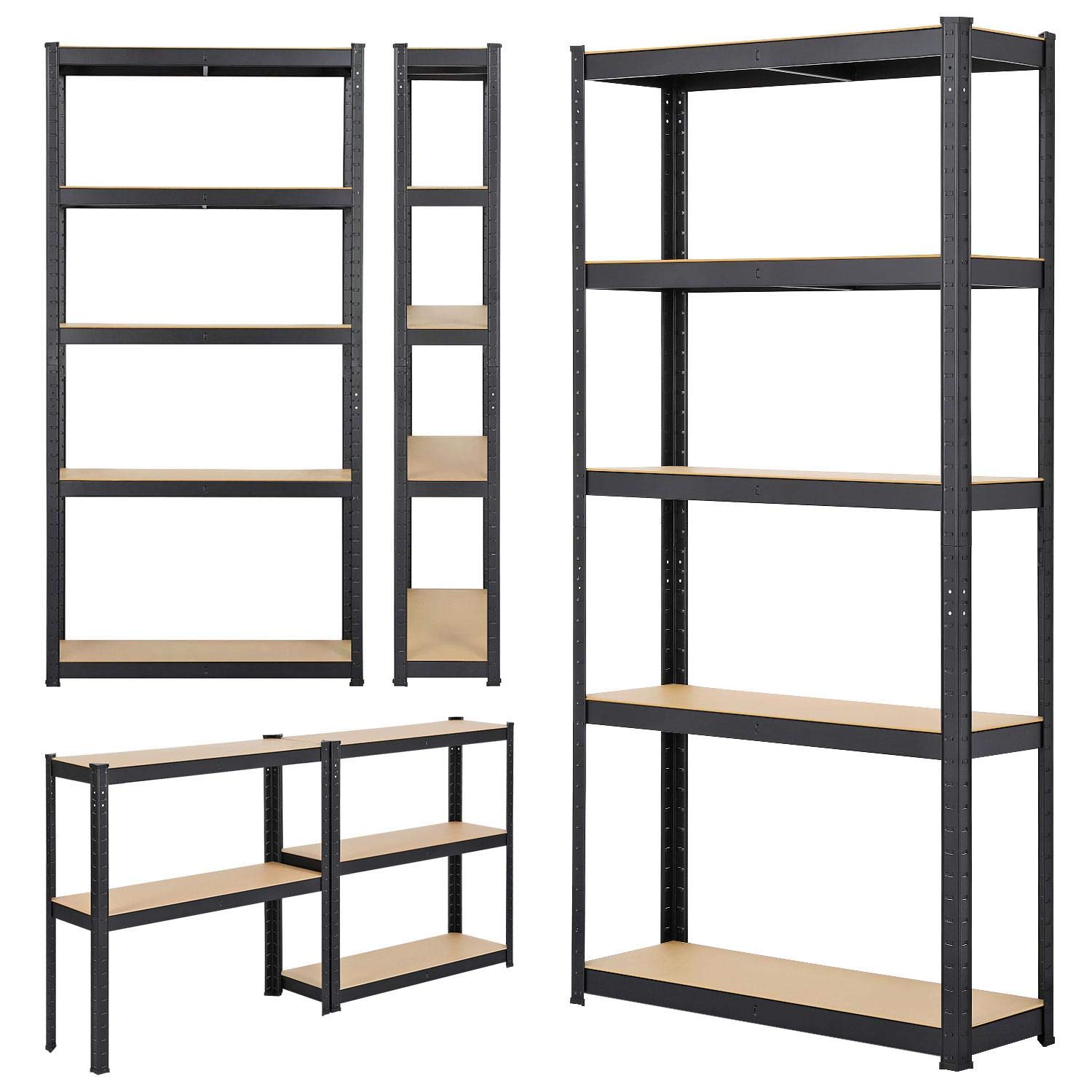Yaheetech 2-Pack Heavy Duty 5-Tier Metal Garage Shelving Units - 90 x 30 x 180cm Black Storage Shelves with 175KG Capacity Per Shelf - Perfect for Garage Organization, Warehouse Storage & Home Utility Racks