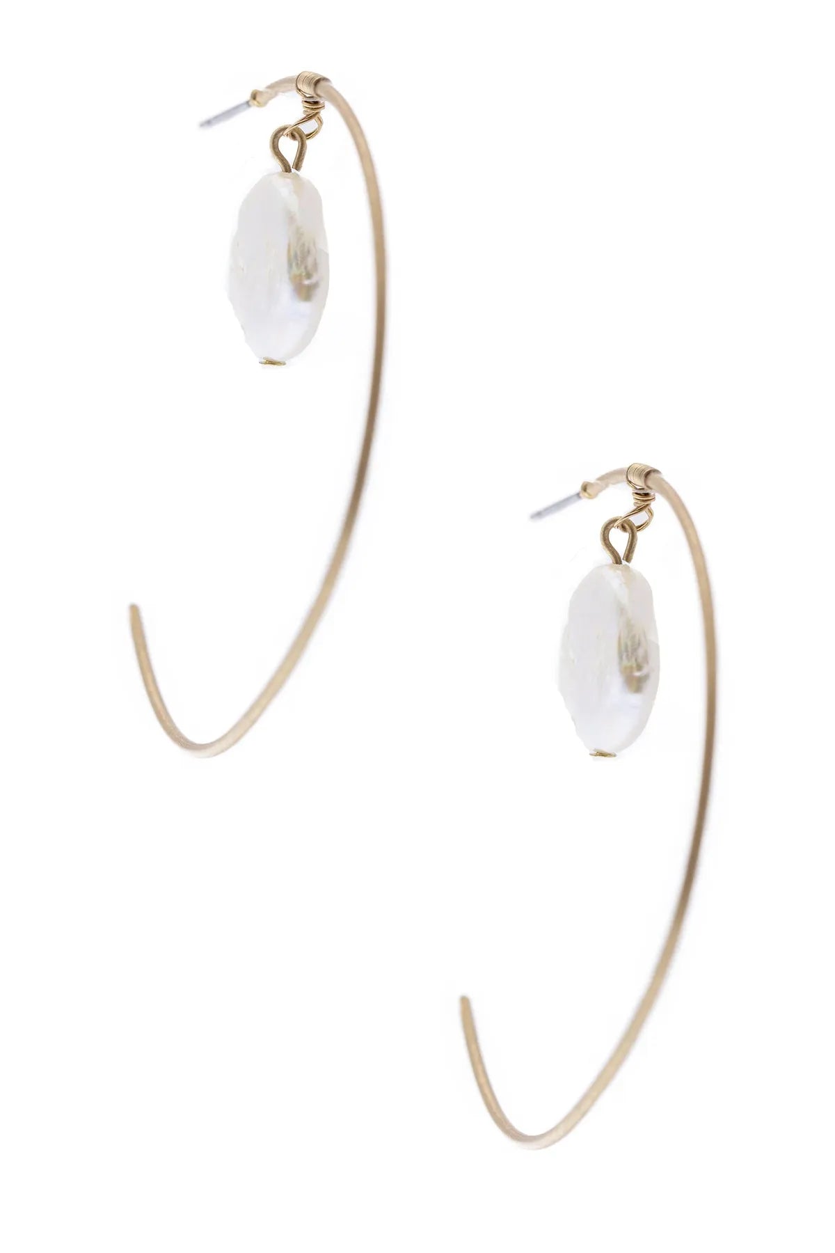 Open Space Pearl Hoop Earrings for Women - Elegant Gold Plated Dangle Earrings for Daily Wear, Party & Wedding Jewelry Gift