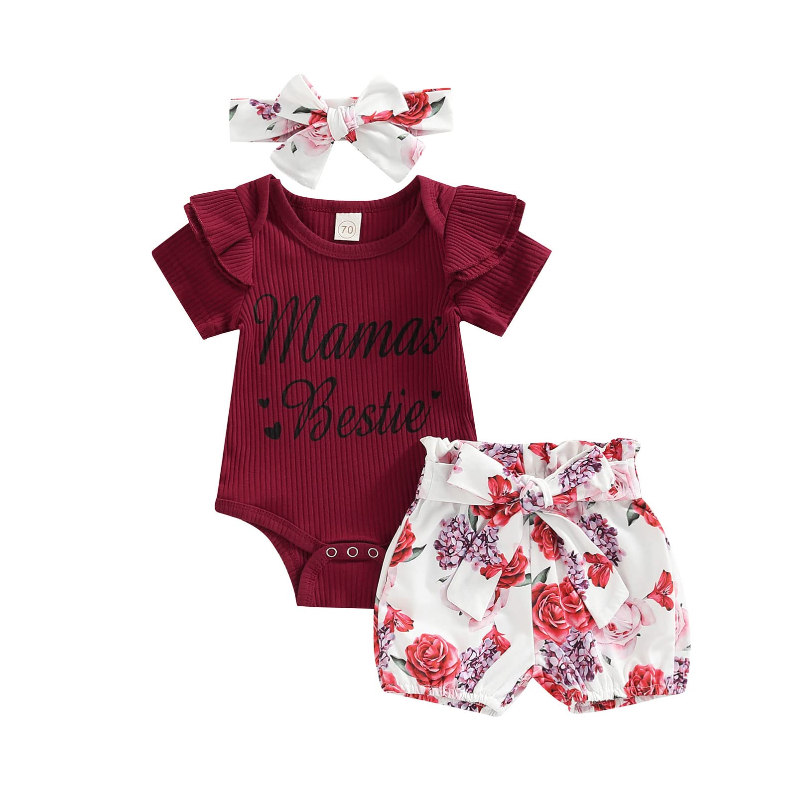 Afunbaby Newborn Baby Girl Outfit - Soft Ribbed Onesie Romper & Floral Shorts Set with Headband | Cute Infant Clothing for Summer, Photo Shoots & Daily Wear