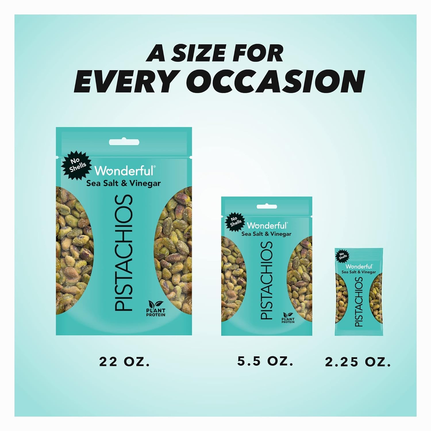 Wonderful Pistachios No Shells, Sea Salt & Vinegar Flavored Nuts - 2.25 Ounce Bag (Pack of 8) | High Protein Snacks, Gluten Free, Keto Friendly | Perfect for Office, Travel & Healthy On-the-Go Snacking