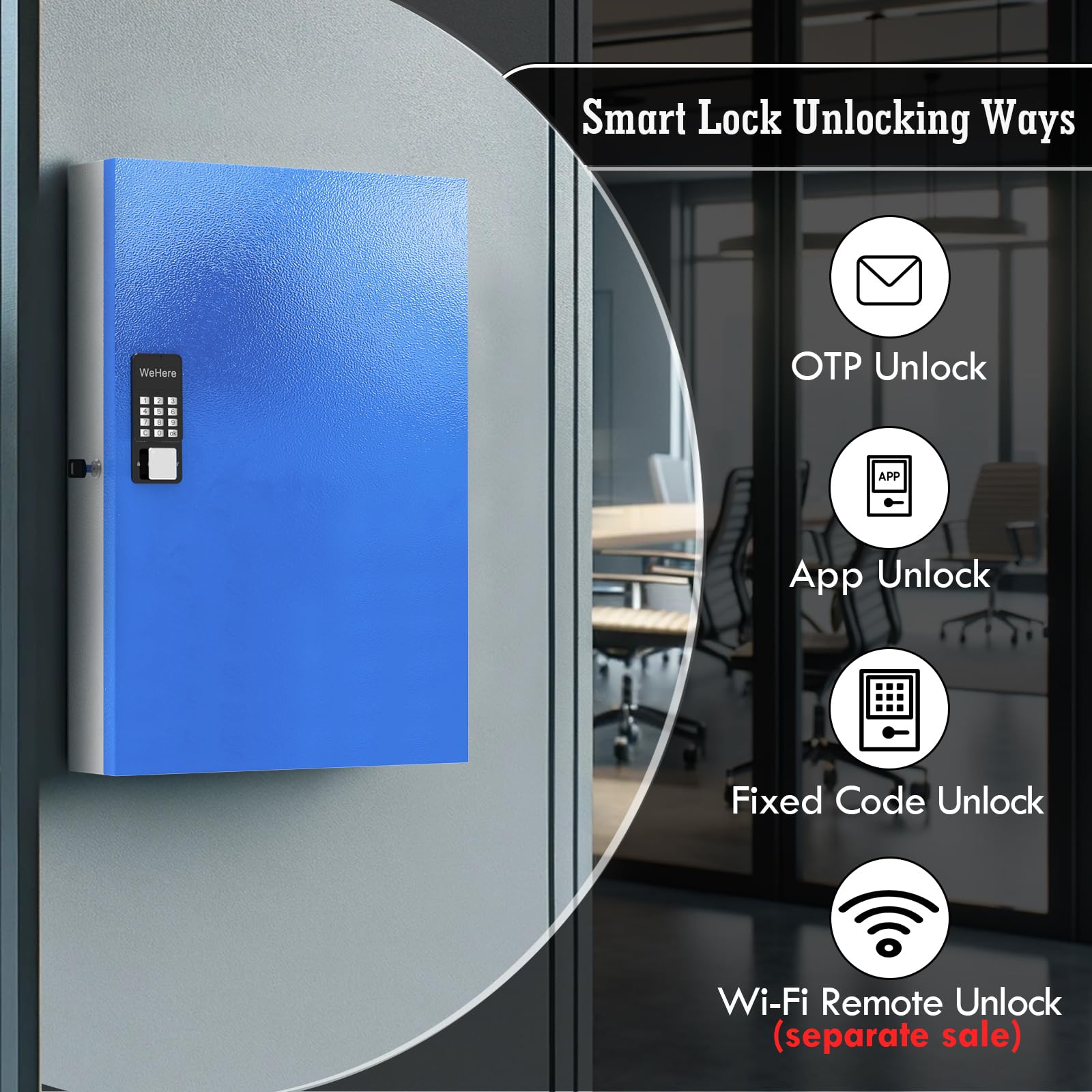 WeHere 192 Key Lock Box Wall Mount - Smart Key Cabinet with APP Bluetooth, One-Time Password, Wi-Fi Remote, Fixed Code & Key Unlock | Key Organizer Box for Car Dealers, Hotels, Offices & Real Estate Key Management | Perfect for Property Access Control & Secure Key Storage