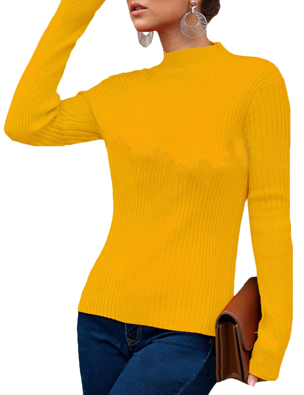 SEMATOMALA Women's Ribbed Turtleneck Sweater - Stretchy Long Sleeve Knit Pullover for Winter, Basic Solid Color Casual Wear, Perfect for Office, Date Night & Holiday Outfits
