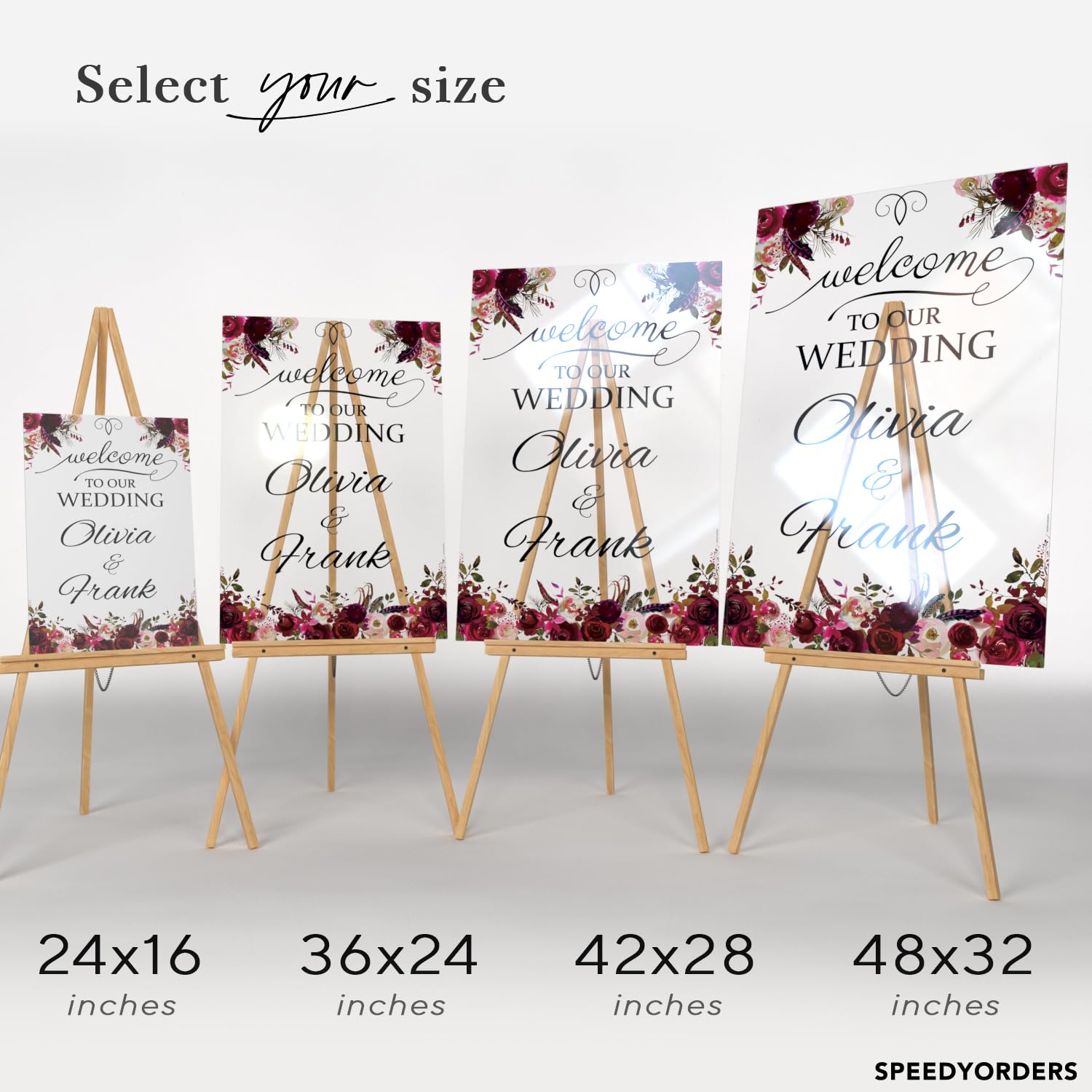 SPEEDYORDERS Roses Themed Wedding Welcome Sign - Elegant PVC Board Reception Poster for Ceremony Decor - Perfect for Wedding Entrance, Guest Table & Photo Backdrop