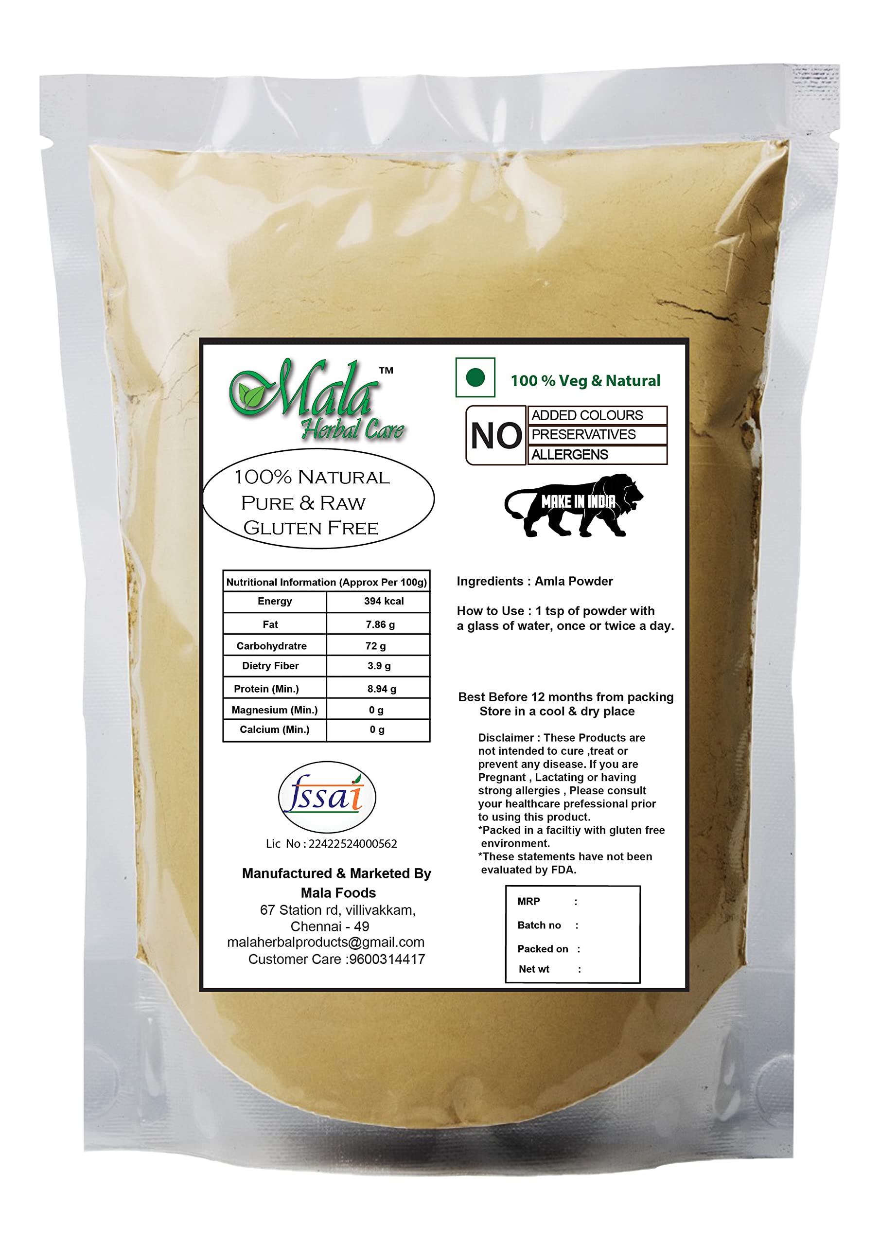 Organic Amla Powder (25g) | Indian Gooseberry Powder for Hair Growth & Skin Care | Natural Vitamin C Supplement | Perfect for Smoothies, Hair Masks & Ayurvedic Recipes