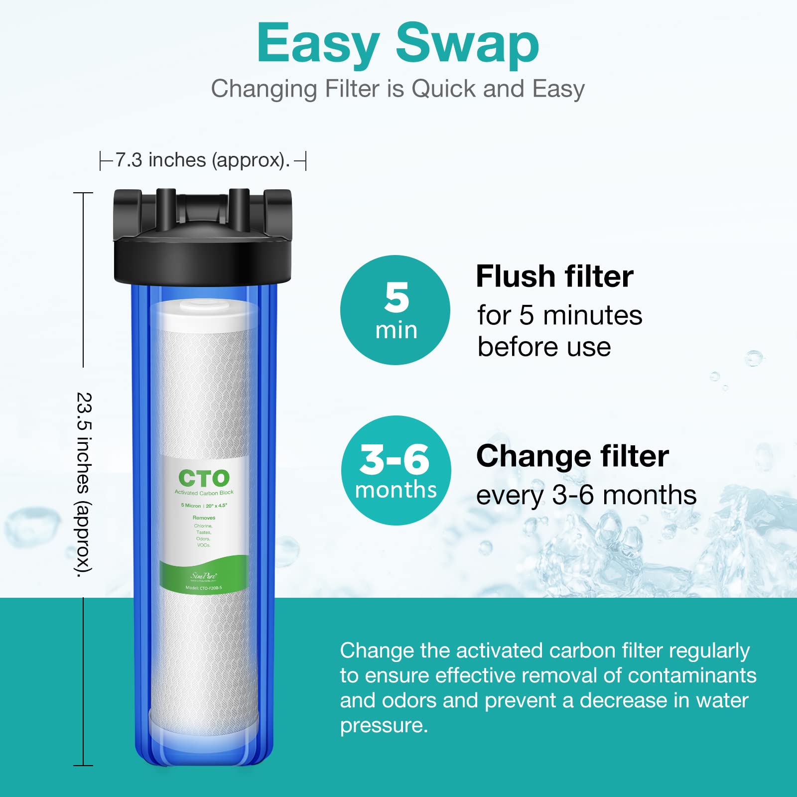 SimPure DB20P 20-Inch Whole House Water Filter System with Carbon Filters - 20