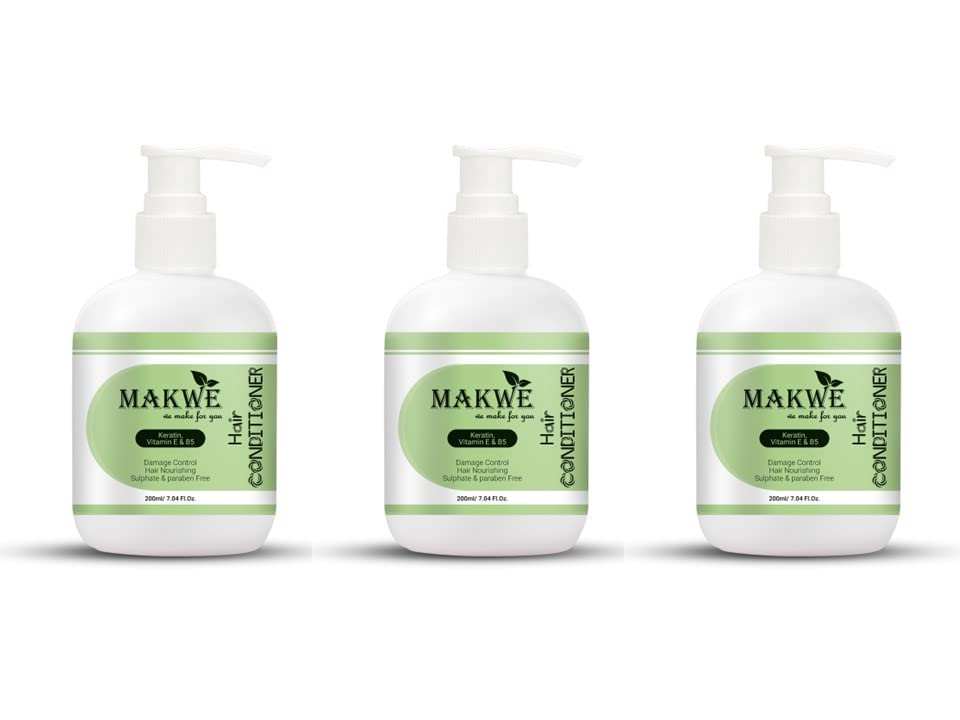 MAKWE Premium Keratin Hair Conditioner with Vitamin E & B5 - Sulfate & Paraben Free (200ml, 3-Pack) - Deep Hydration for Dry, Damaged & Frizzy Hair - Salon Quality Treatment at Home