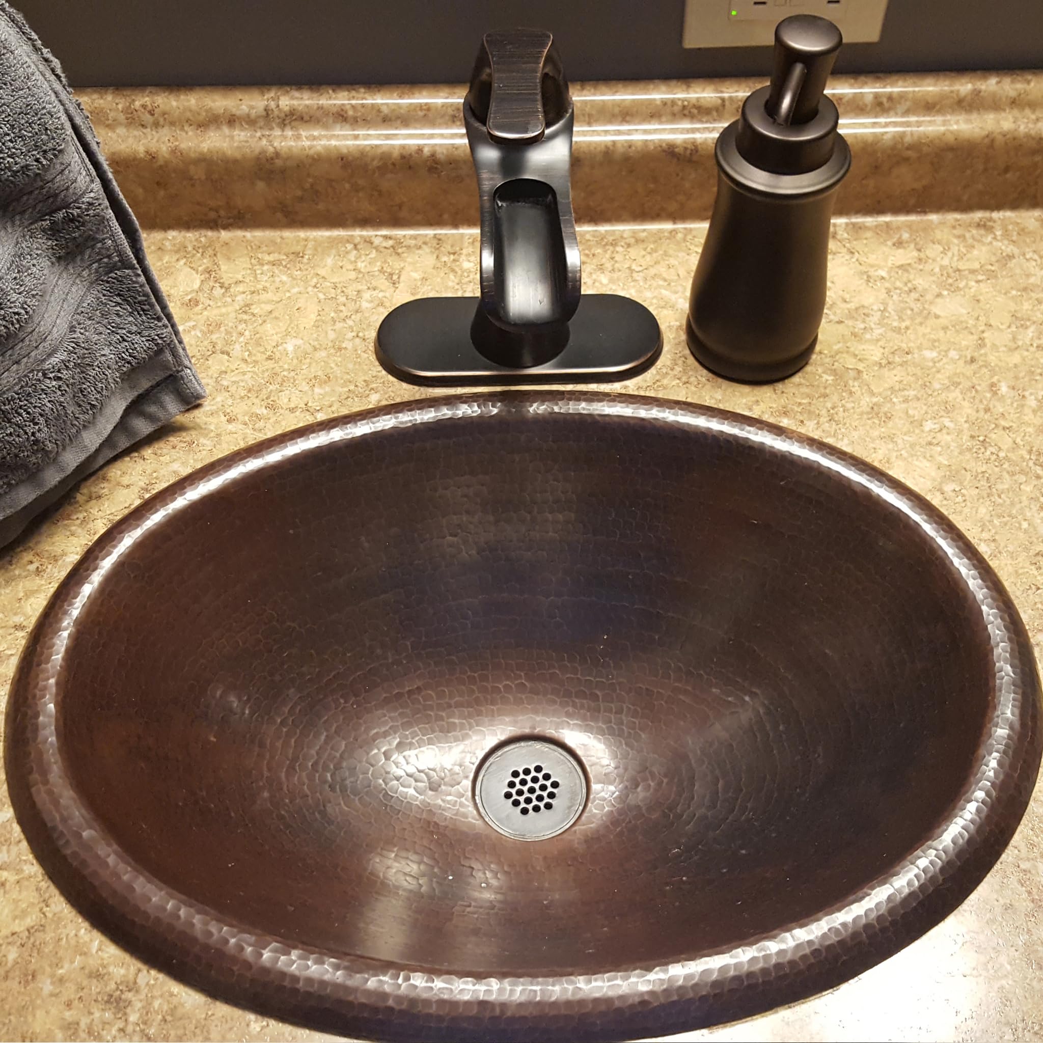 Novatto CORDOBA Copper Drop-In Bathroom Sink - Antique Finish, Handcrafted Vessel Sink for Modern & Farmhouse Bathrooms - Perfect for Vanity, Powder Room, or Master Bath Installation