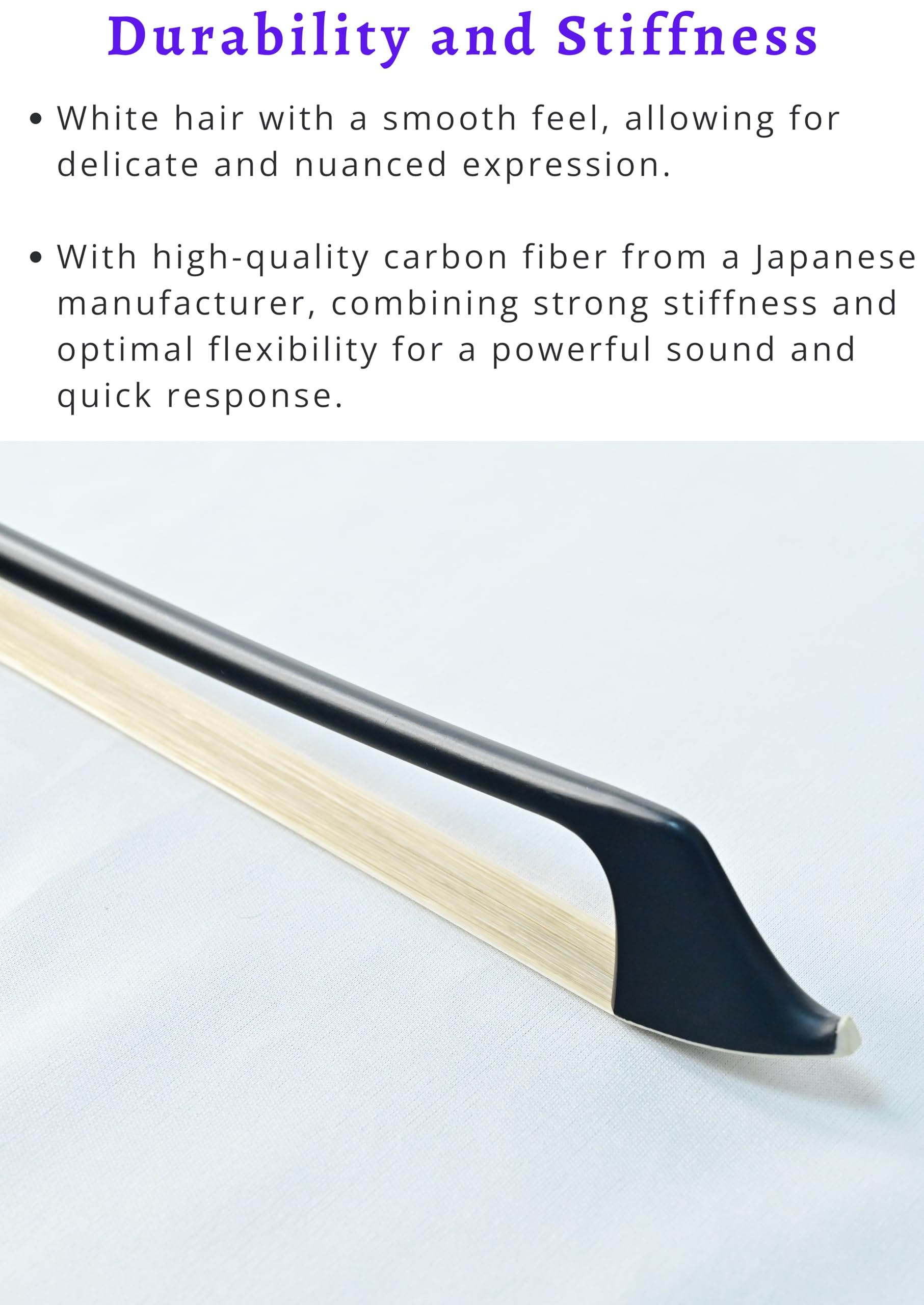 Premium Carbon Fiber Upright Bass Bow with White Horsehair - German Style AW-104W for Professional Musicians & Orchestra Performances