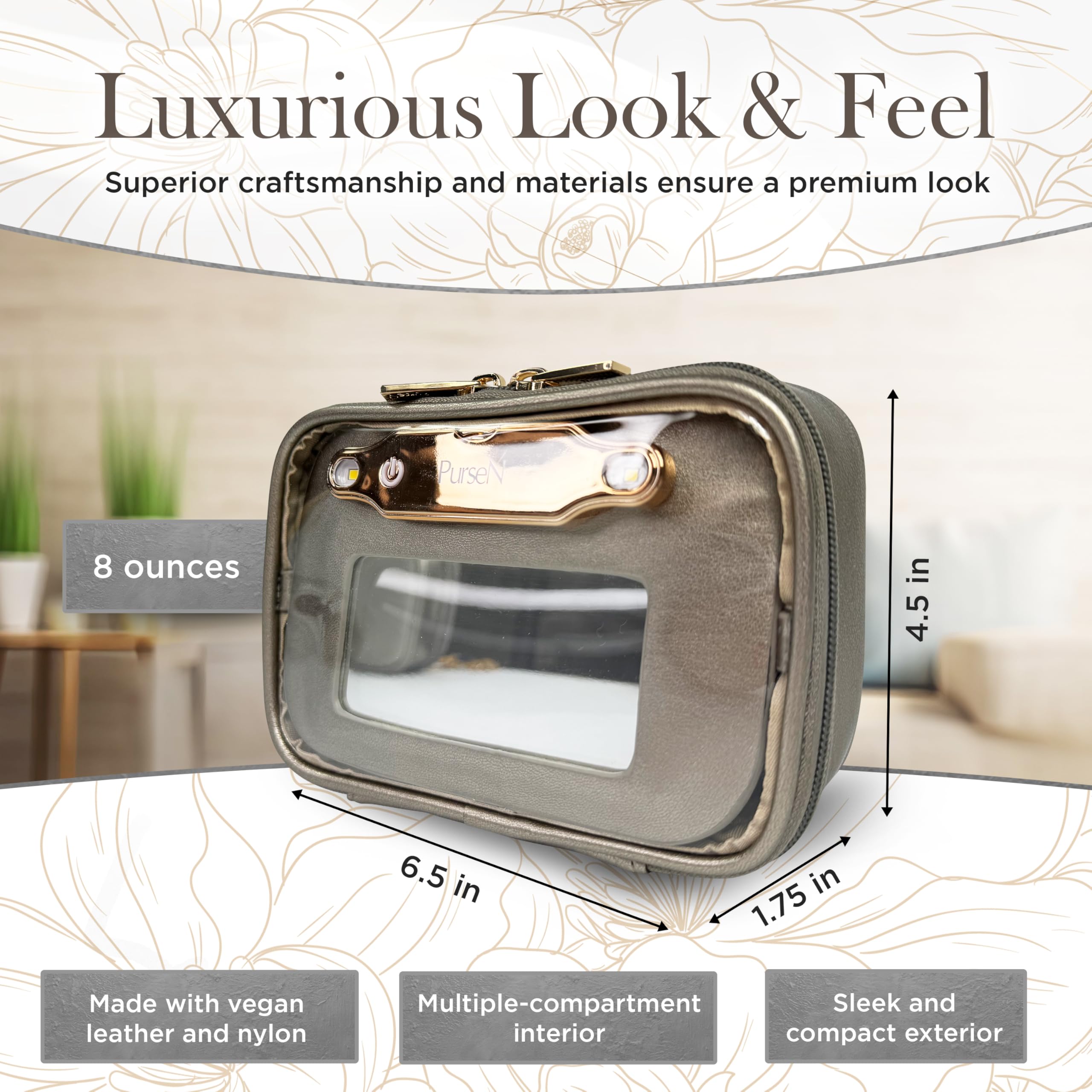 LITTMINI Lighted Makeup Bag - Vegan Leather Travel Organizer with Mirror for Everyday Essentials