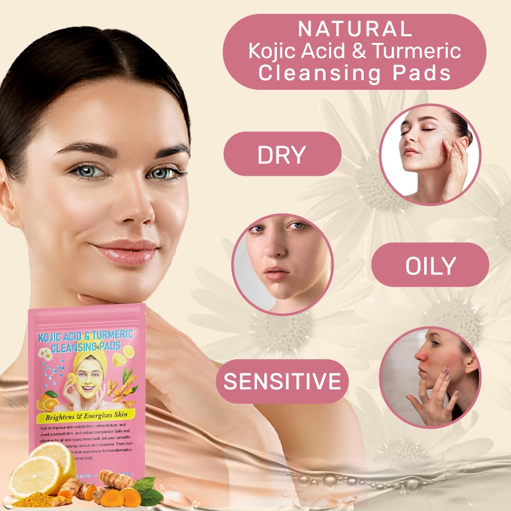 Turmeric & Kojic Acid Exfoliating Face Scrub Pads - 40 Count Brightening Cleansing Pads for Dark Spots, Keratin Removal & Hydration Balance - Gentle Facial & Body Exfoliator for Glowing Skin - Perfect for Daily Skincare Routine & Acne-Prone Skin Treatment