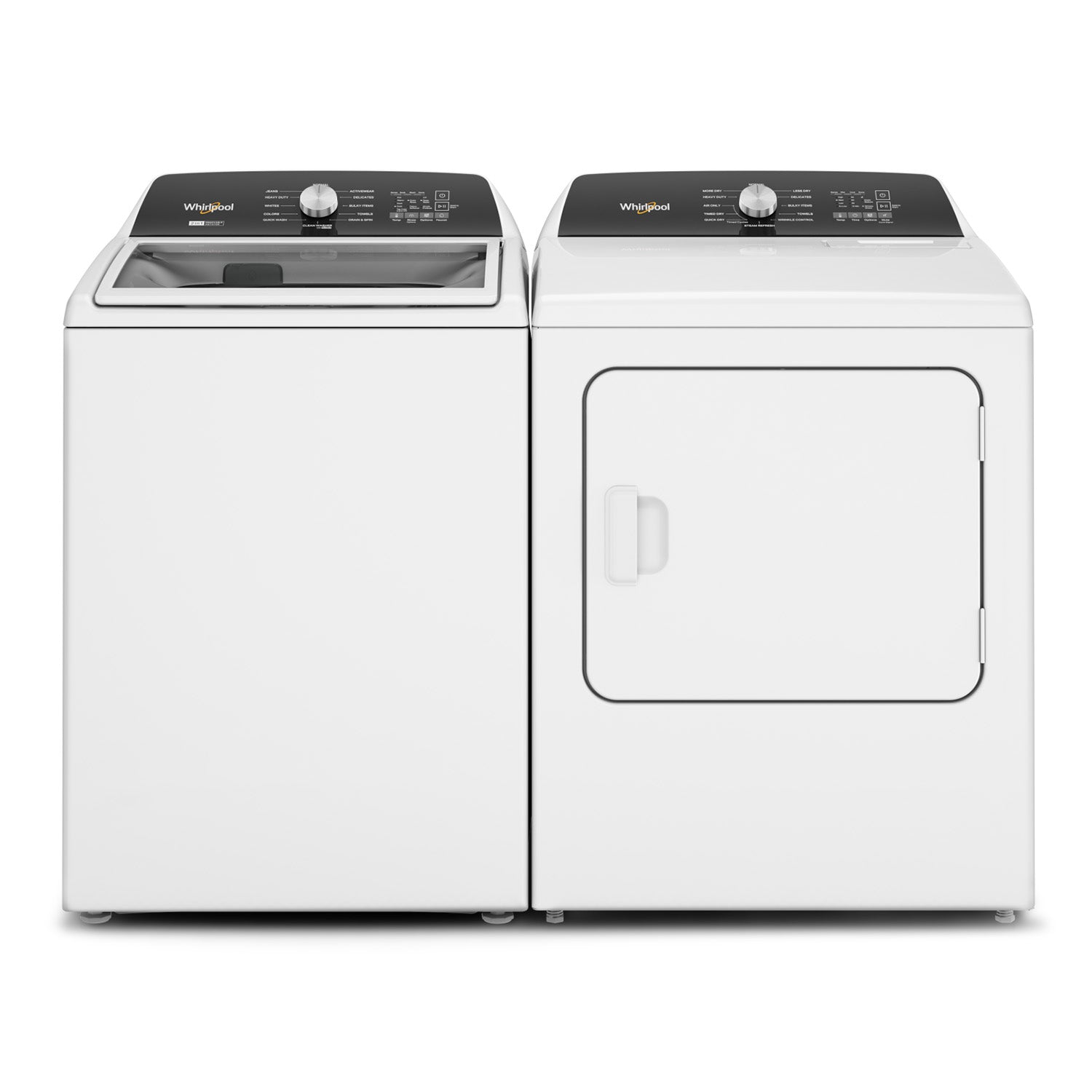 Whirlpool 5.4 cu. ft. White Top Load Washing Machine & 7.0 cu. ft. Steam Gas Dryer Set - WTW5057LW/WGD5050LW for Large Family Laundry & Heavy Duty Cleaning