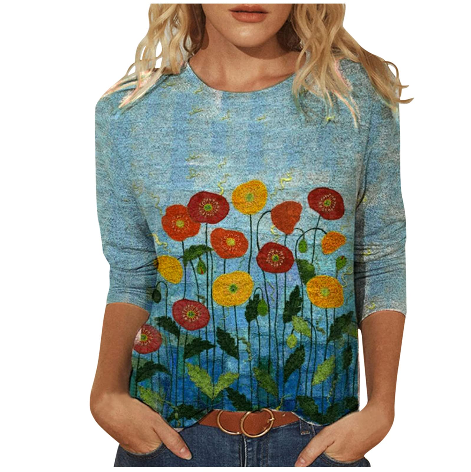 Plus Size Women's Casual Tunic Tops - Loose Fit 3/4 Sleeve Crewneck Blouse - 2022 Fashion Shirts for Work, Office & Everyday Wear