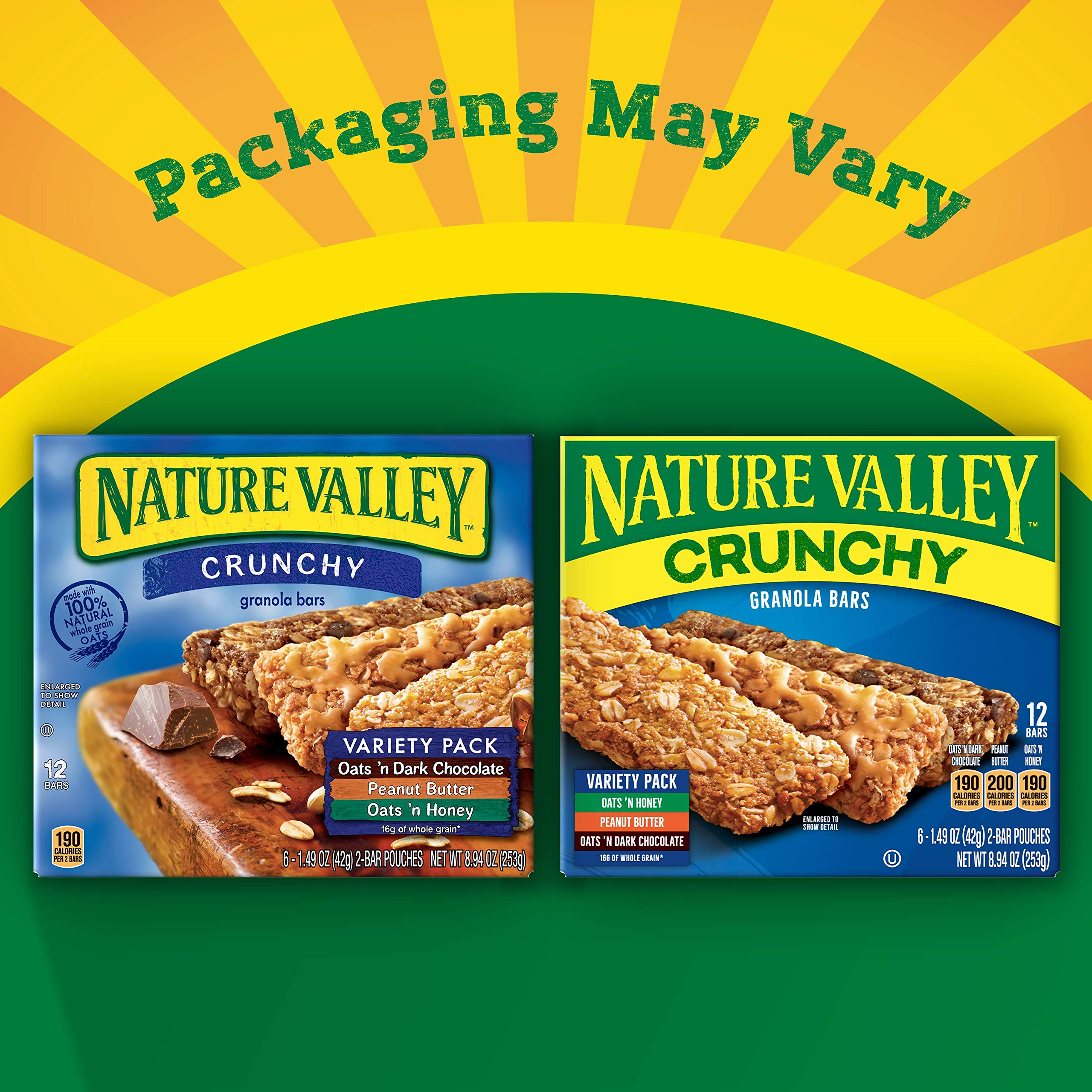 Nature Valley Crunchy Granola Bars Variety Pack - 12 Bars (8.94 OZ, 6 Pouches) | Healthy Snacks for Hiking, Office & School Lunch | Oats & Honey, Peanut Butter & Chocolate Flavors