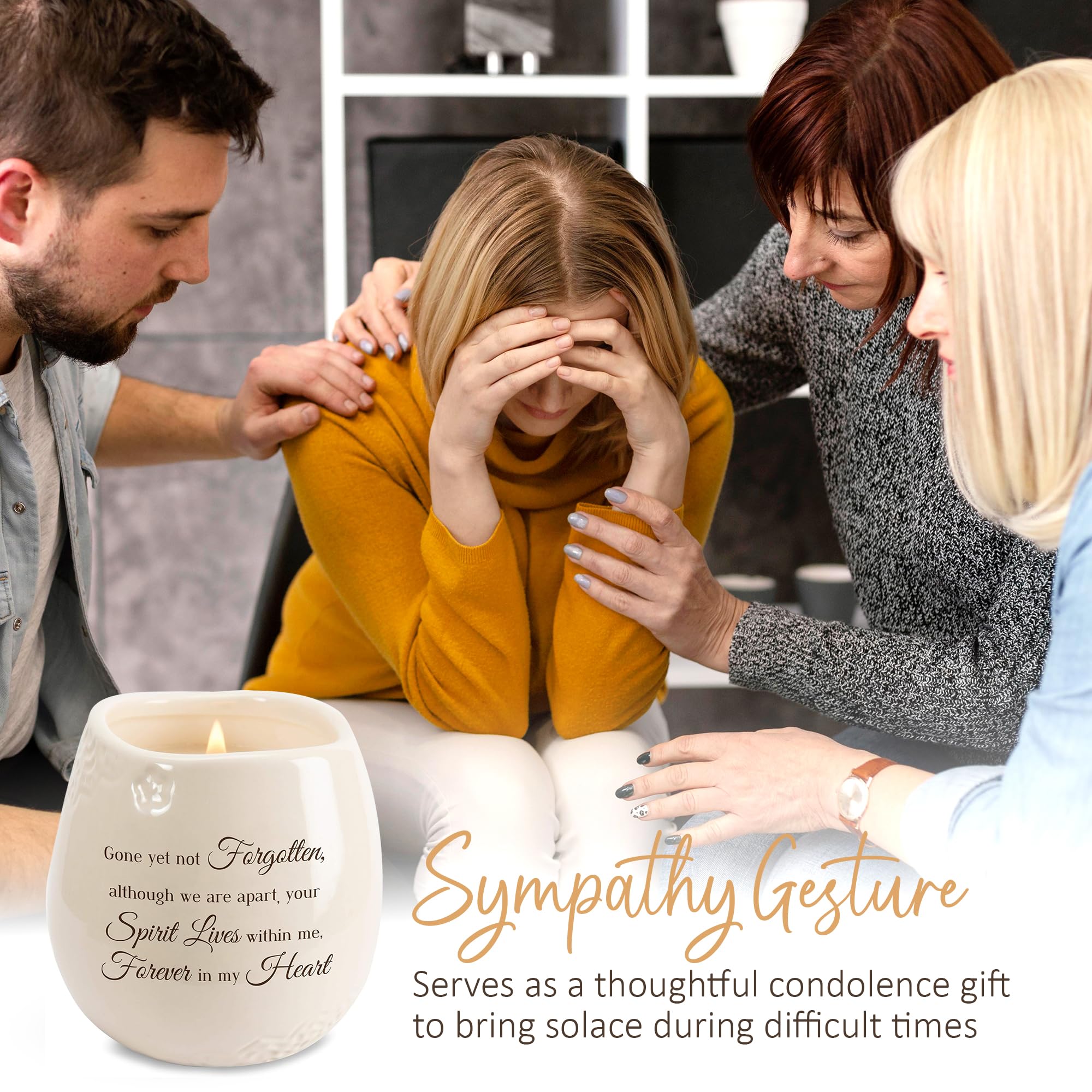 White Ceramic Candle Holder - 8 Oz Soy Wax Candle with Tranquility Scent - Printed Love Theme Text - Memorial Gift for Loved Ones | Home Decor, Sympathy Gift, Memorial Service, Healing Ritual