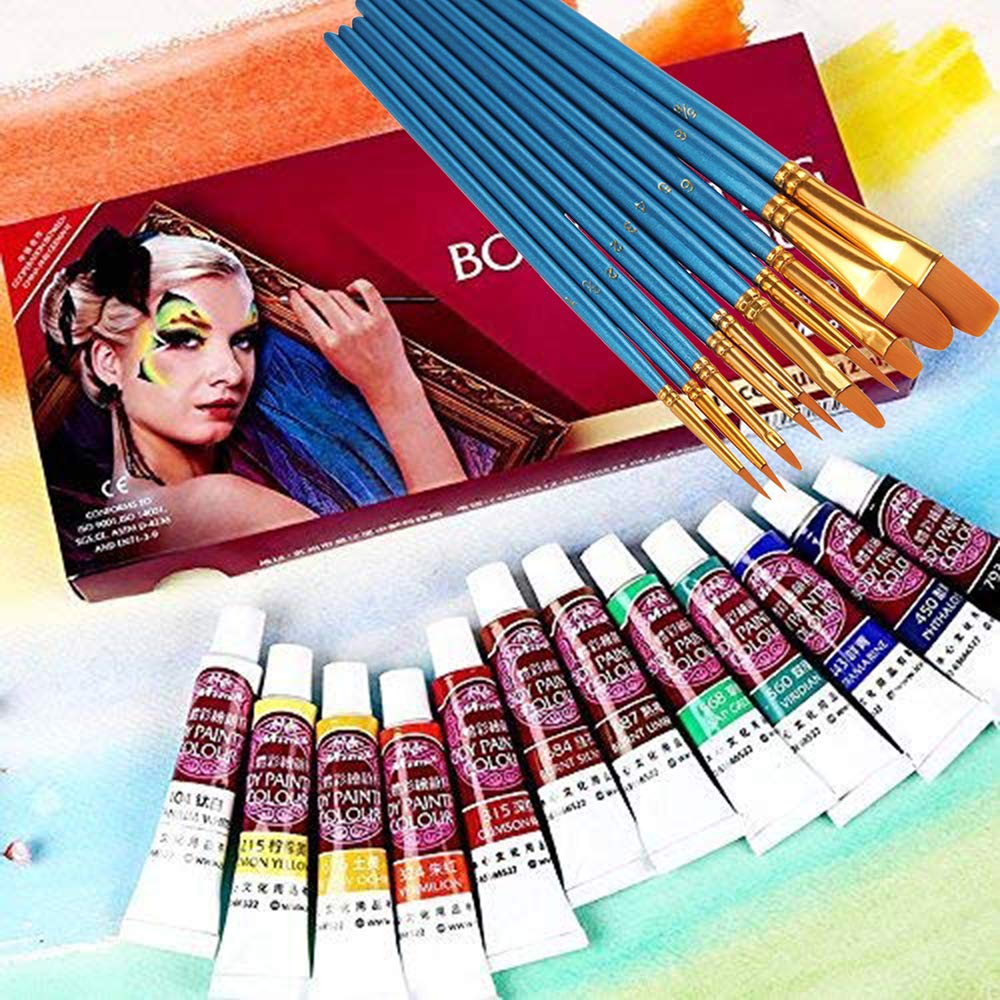 Professional Face & Body Paint Oil Kit with Brush - Hypoallergenic Non-Toxic Halloween & Birthday Party Makeup for Adults & Kids - Perfect for Costume Parties, Cosplay, Face Painting & Special Events