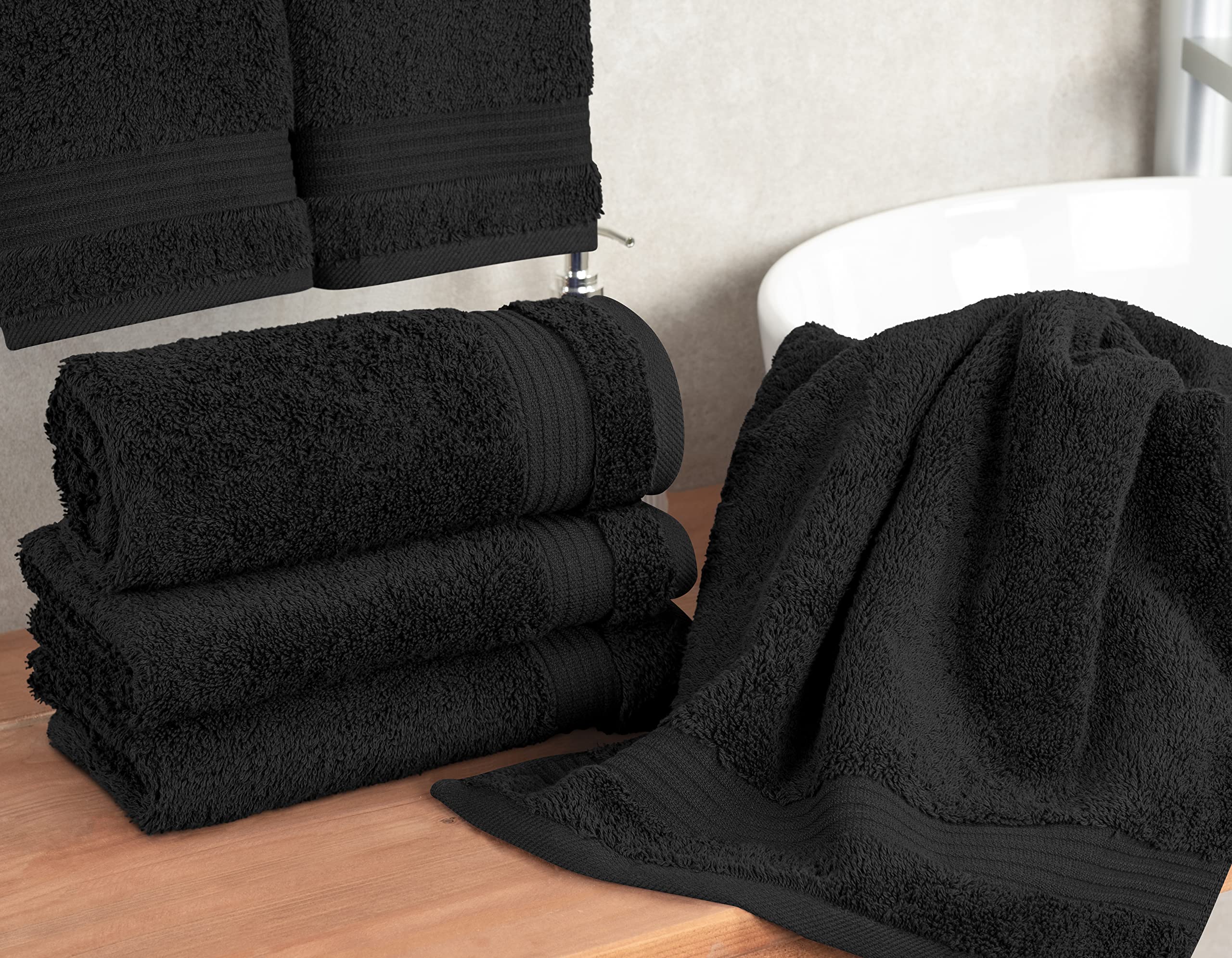 100% Cotton Turkish Hand Towels Set - 4 Piece Soft Absorbent Bath & Face Towels for Bathroom, Kitchen & Spa | Premium Black Cotton Towels for Home & Hotel Use