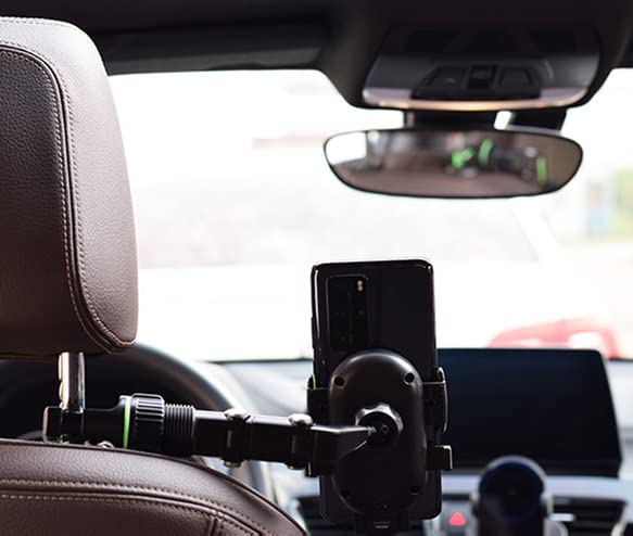 360° Adjustable Rearview Mirror Car Mount Phone Holder - Universal Multifunctional Pop Cell Phone Cradle for iPhone, Samsung & GPS - Perfect for Driving, Navigation & Hands-Free Calls (Grey)
