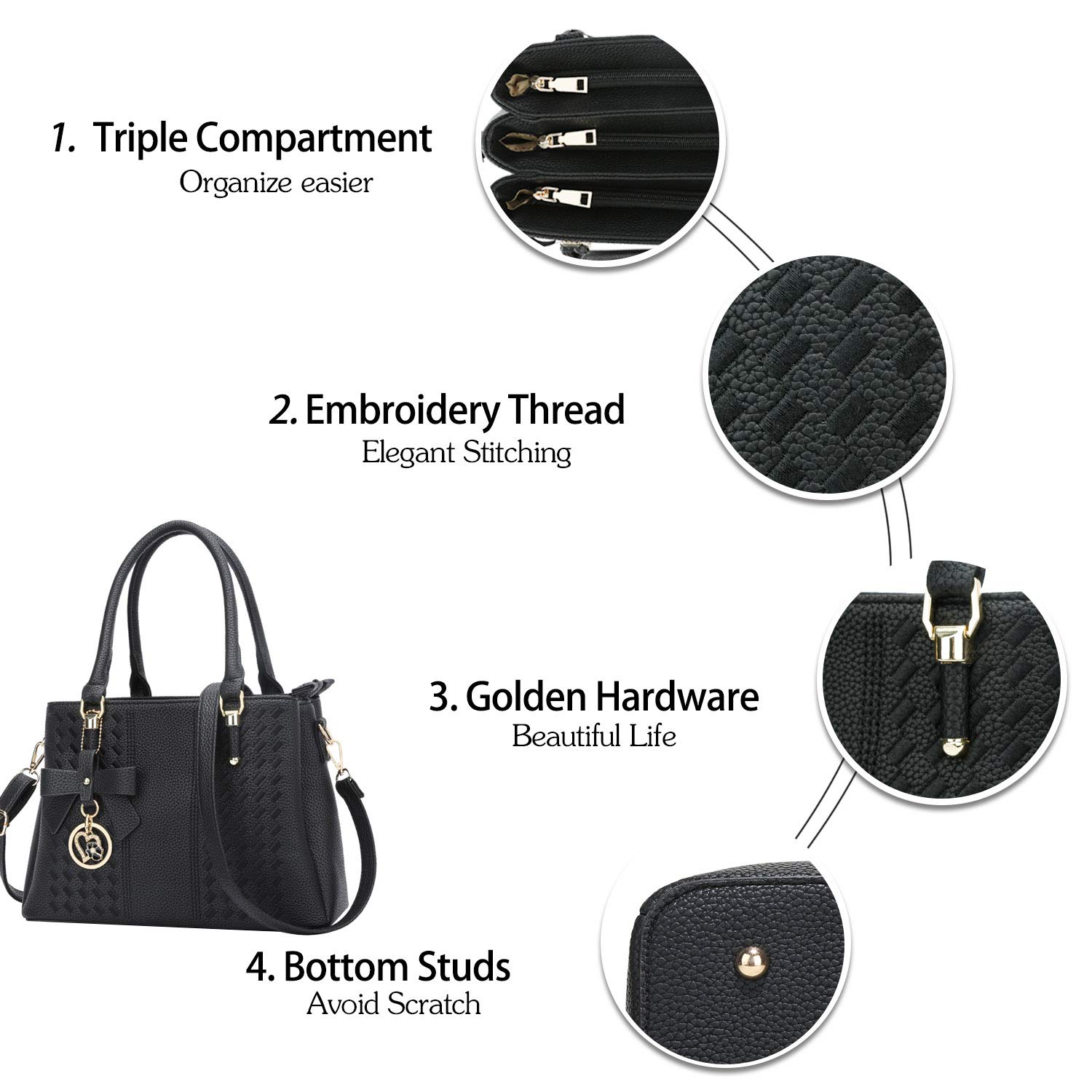 KKXIU Women's Leather Crossbody Bag with Zipper Pockets - Stylish Shoulder Satchel Purse for Work, Travel & Everyday Use