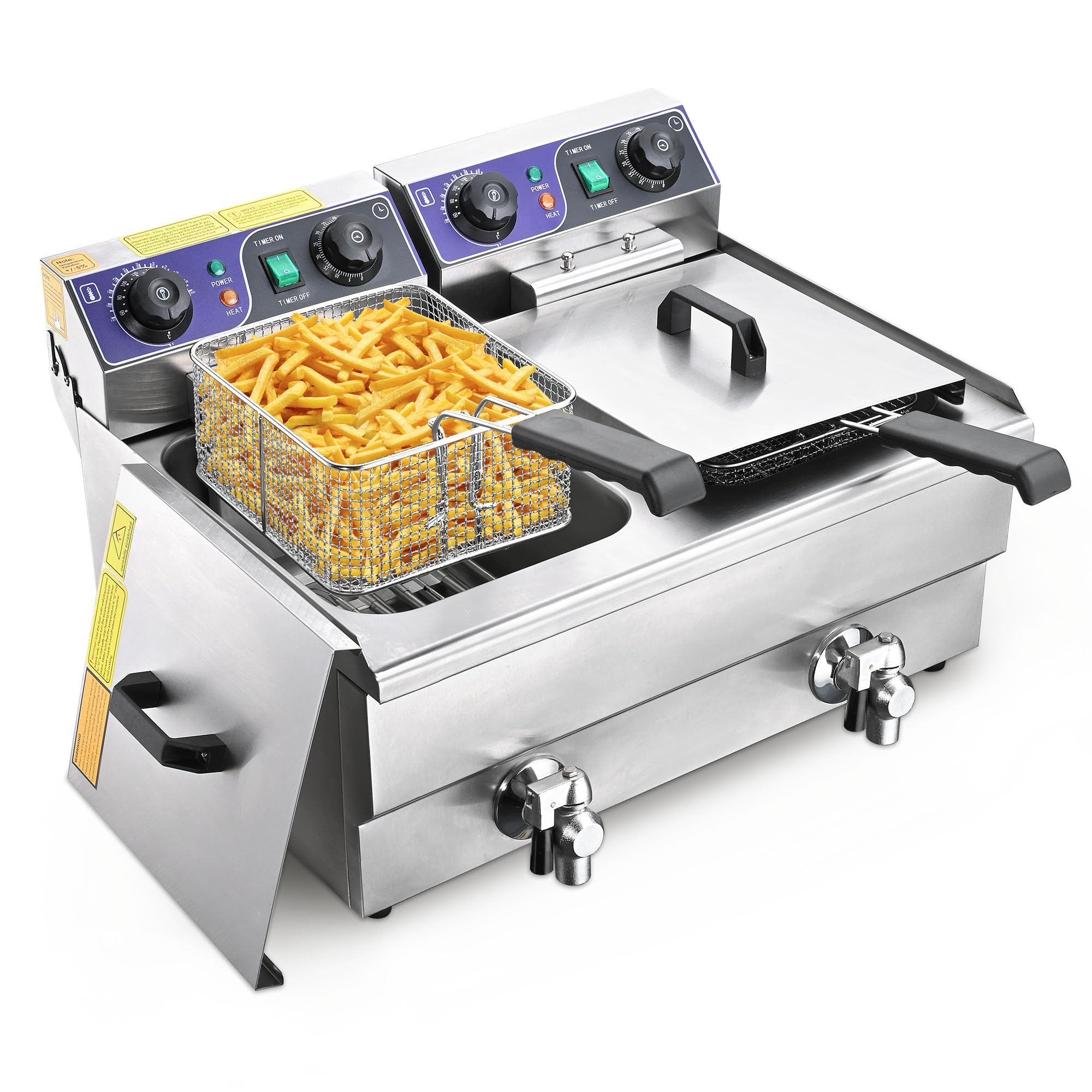WeChef 23.4L 3000W Commercial Electric Deep Fryer with Timer & Oil Filtration System, Dual Removable Stainless Steel Baskets - Perfect for Restaurants, Fast Food Shops, and Catering Businesses