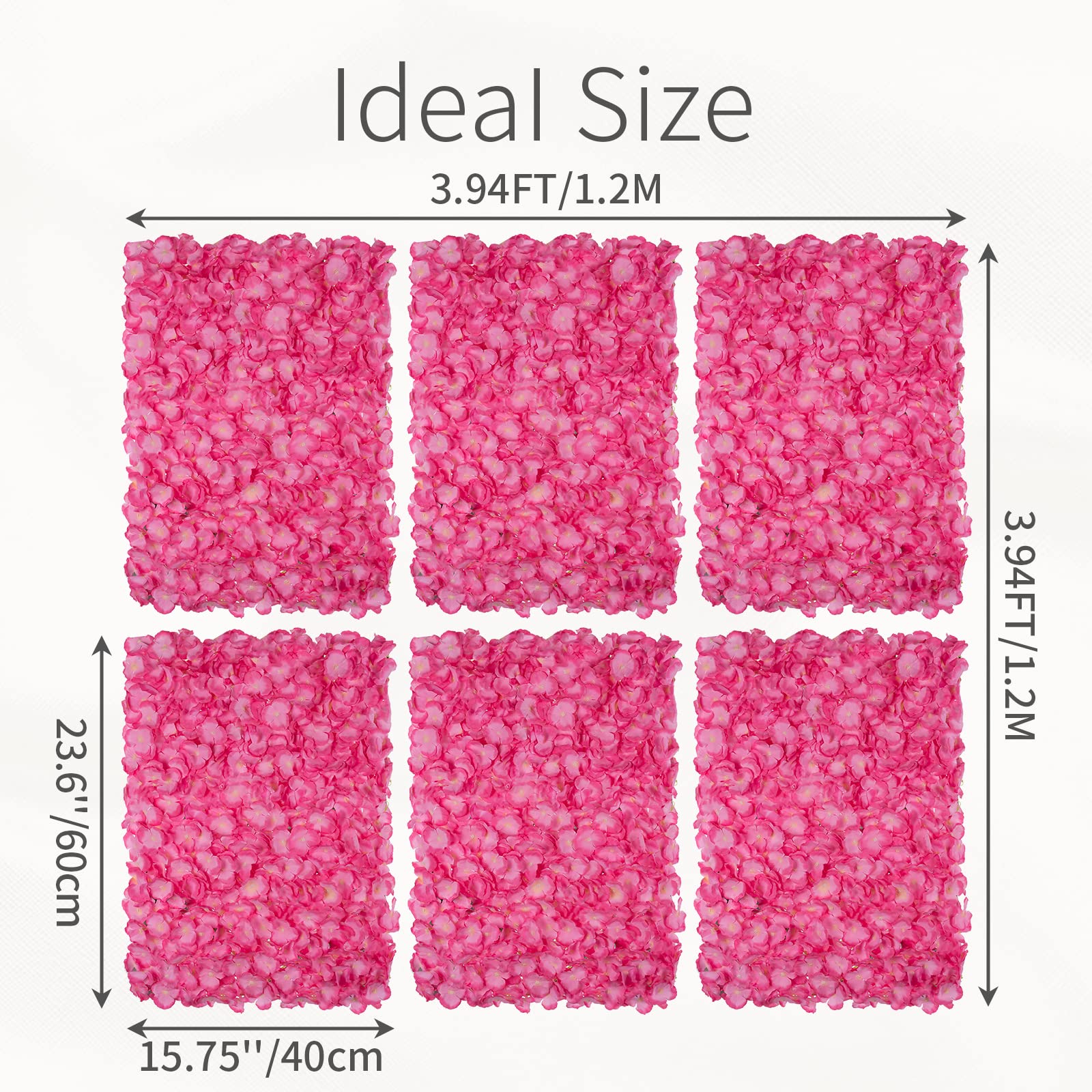 6-Pack Pink 3D Artificial Hydrangea Flower Wall Panels - Fake Floral Decor for Wedding Backdrop, Party Decoration, Home & Office Wall Decor - Perfect for Bridal Showers, Baby Showers, and Event Photo Booths