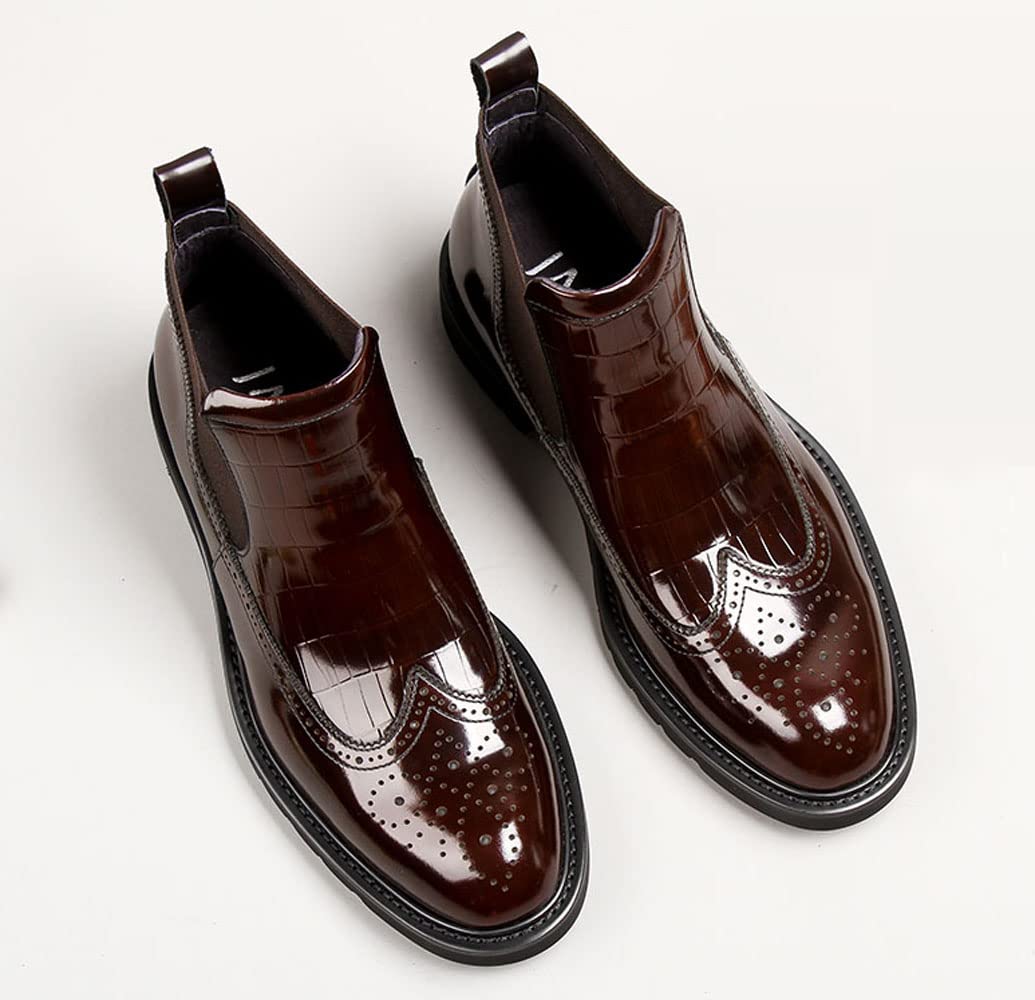 Men's Chelsea Boots - Patent Leather Brogue Ankle Dress Boots for Formal & Casual Wear, Red - Perfect for Office, Parties & Date Nights