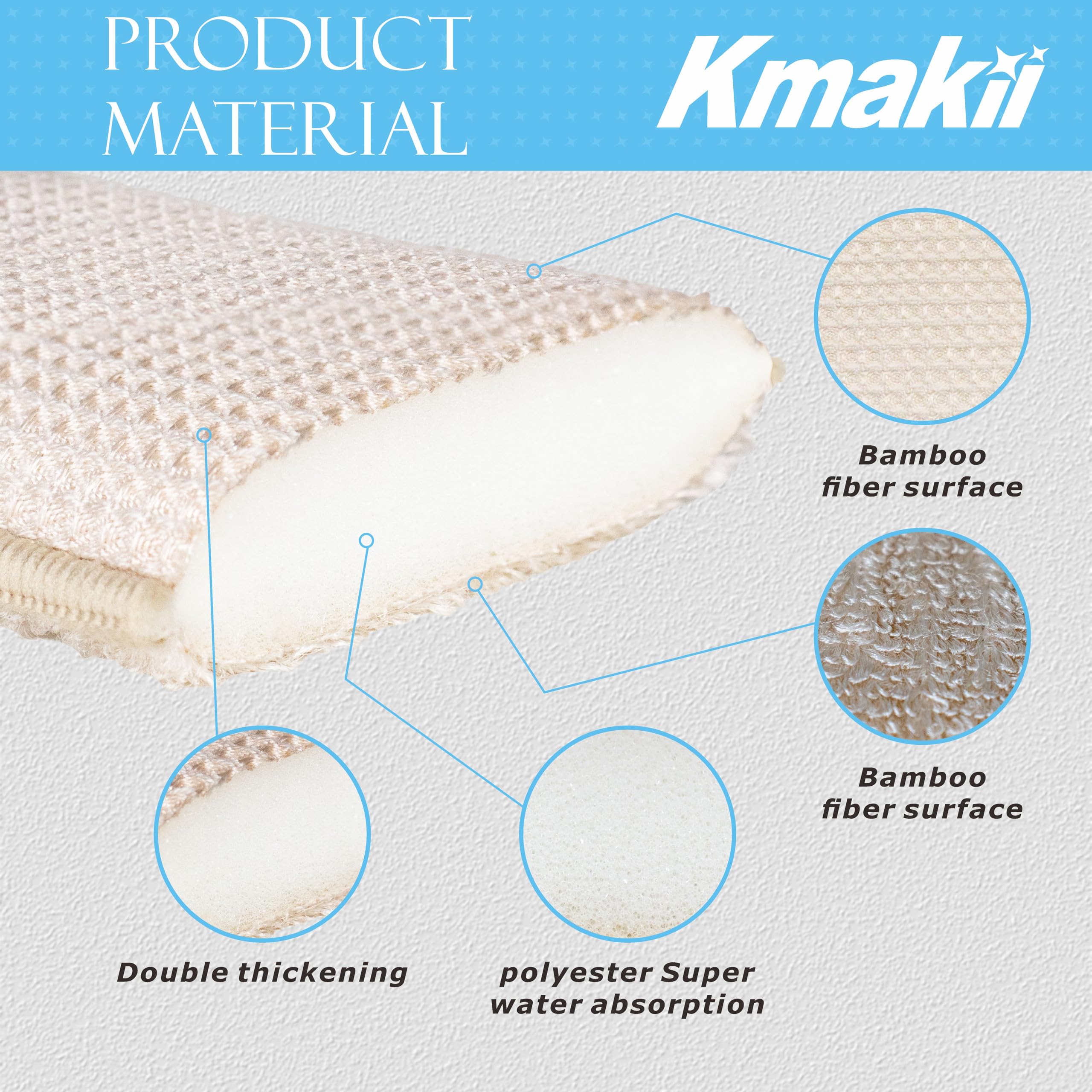 **KMAKII Eco-Friendly Bamboo Kitchen Sponges – Super Absorbent, Durable Dish Sponges for Cleaning – Pack of 12 – Perfect for Washing Dishes, Countertops & Stainless Steel**