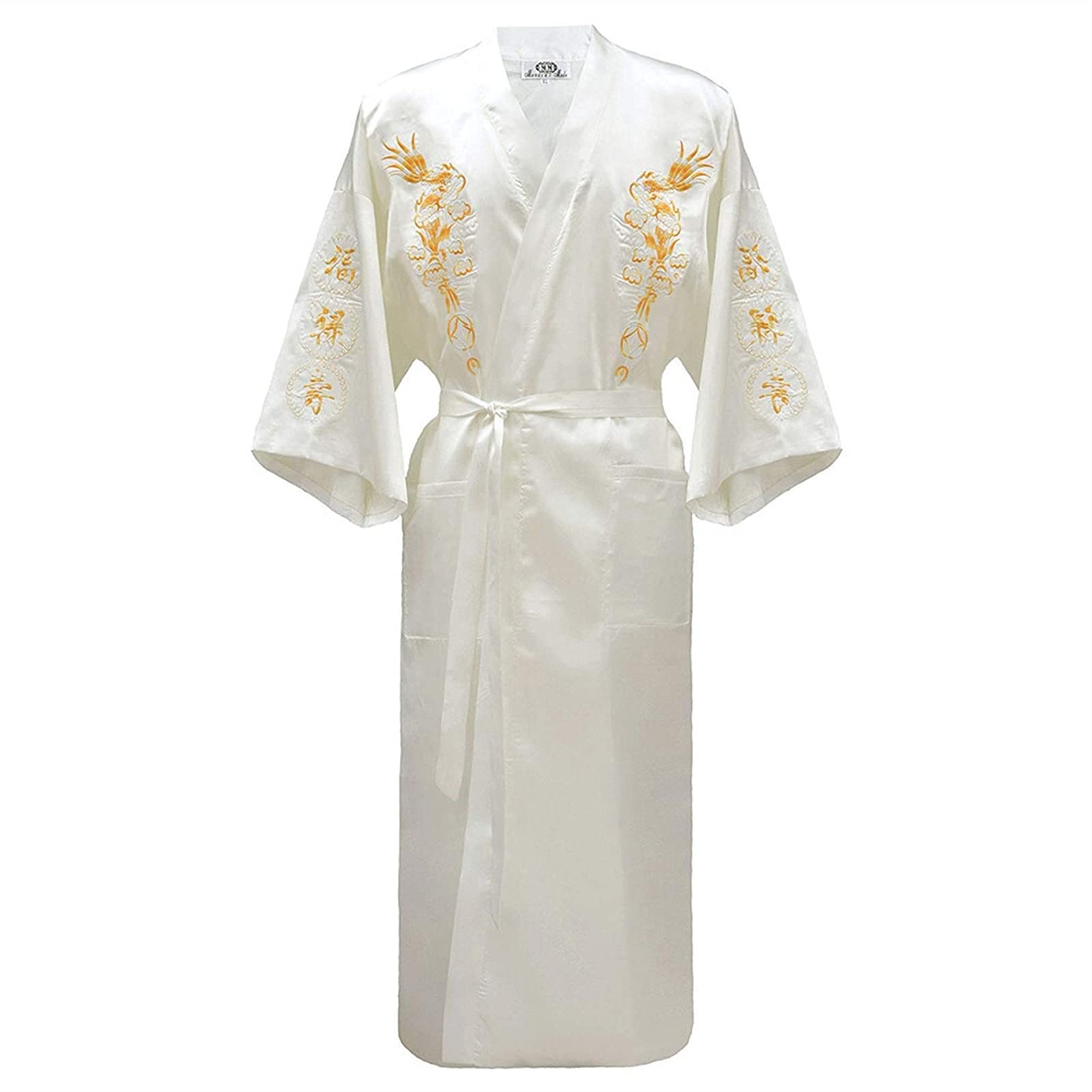 Premium Silk Kimono Bathrobe for Men - XX-Large Royal Blue Dragon Design Traditional Japanese Robe | Loose Comfortable Sleepwear & Nightwear for Spa, Lounging & Home Relaxation