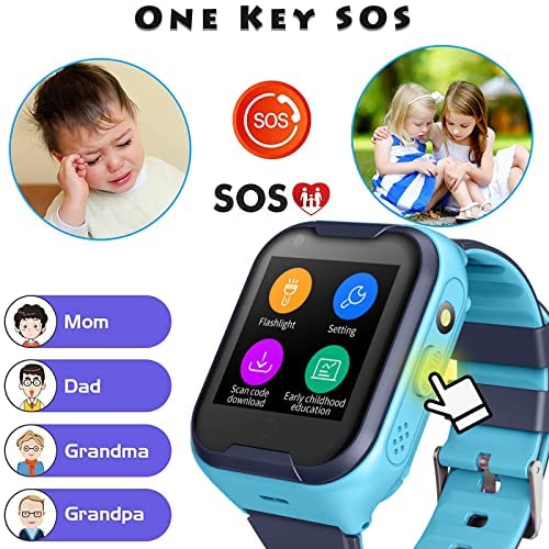 4G GPS Kids Smart Watch - Waterproof Touch Screen Smartwatch with GPS Tracker, Video Call, Camera, SOS Alarm & Pedometer - Best Gift for Boys & Girls (Blue) - Perfect for School, Outdoor Play & Child Safety