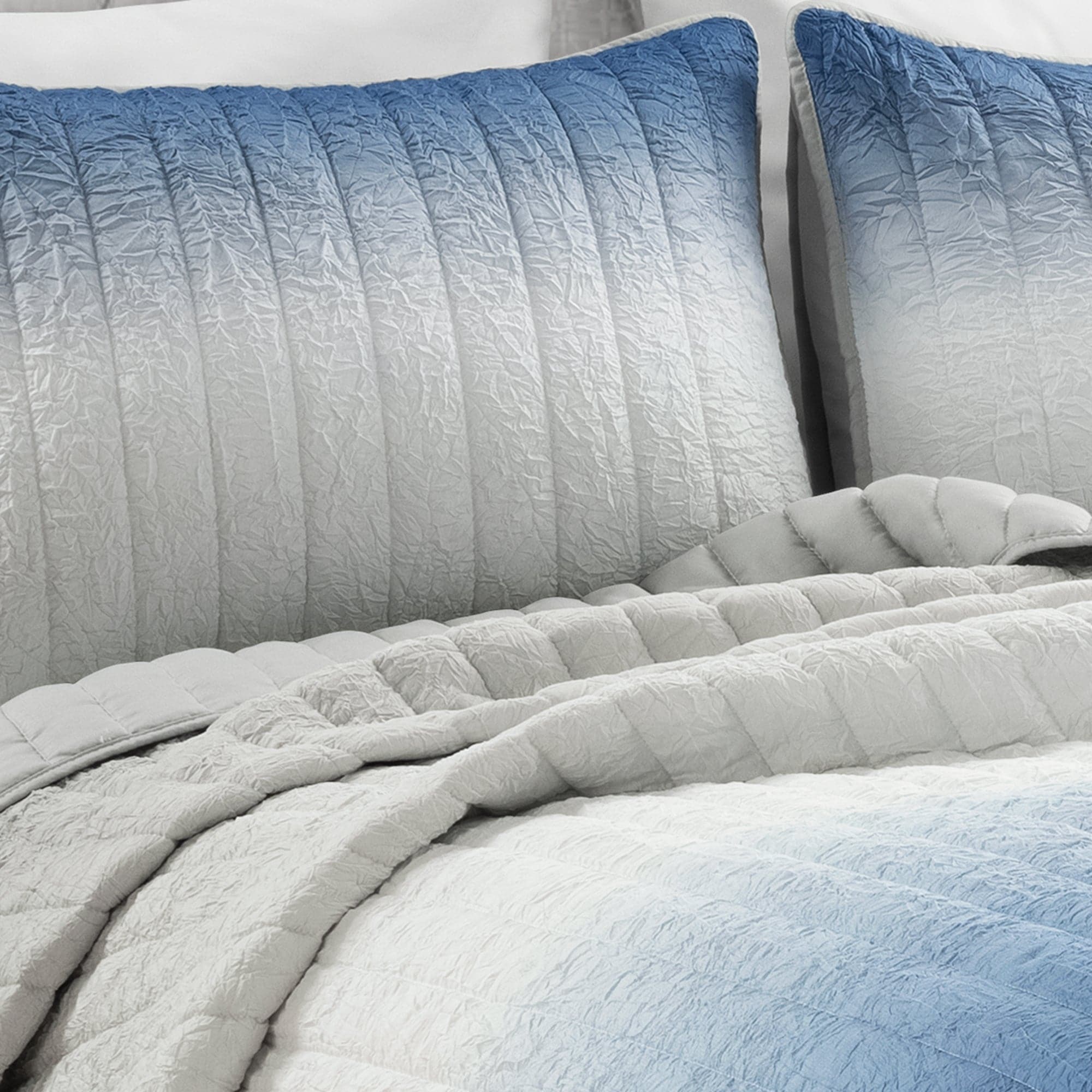Crinkle Ombre Oversized Quilt 3-Piece Set - Soft Textured Bedding for Master Bedroom, Guest Room & Cozy Home Decor