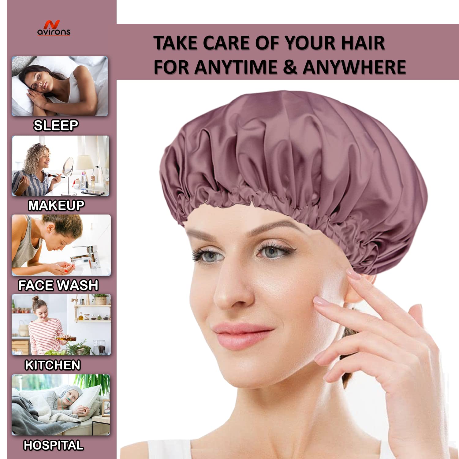 Avirons Reversible Silk Satin Sleep Bonnet with Adjustable Eye Mask | Pure Satin Hair Cap for Women & Girls | Soft Sleeping Bonnet for Curly, Natural & Protective Hairstyles | Perfect for Nighttime Hair Care & Travel Accessories