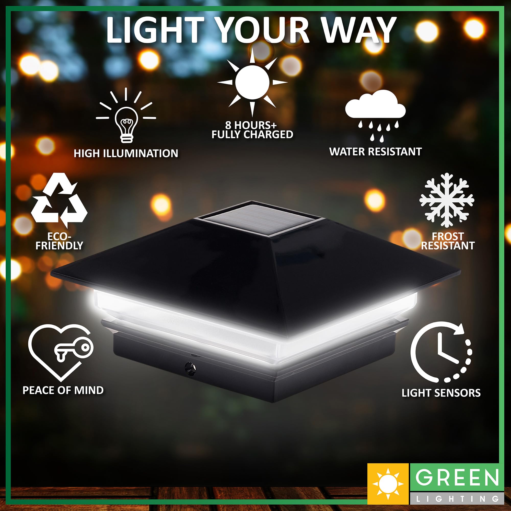 GreenLighting Gala Solar Post Cap Lights - 4 Pack Black Waterproof LED Lights for 4x4 Wood & PVC/Vinyl Posts - Perfect for Fence, Deck, Garden & Landscaping Lighting - Solar Powered Outdoor Post Lights for Eco-Friendly Illumination