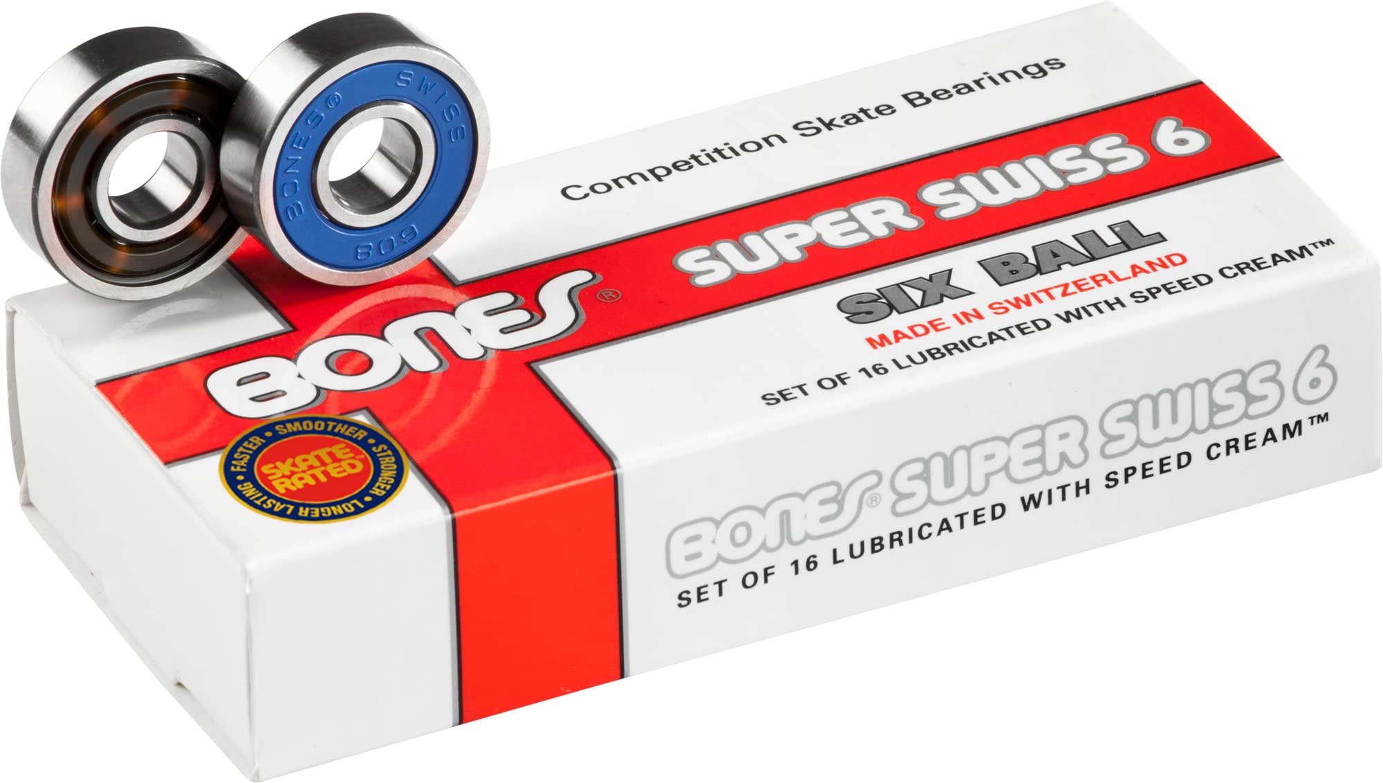 Bones Super Swiss 6 Bearings 8mm (16 Pack) - Premium Skateboard Bearings for Smooth Riding & Long-Lasting Performance | Perfect for Skateboards, Longboards & Rollerblades