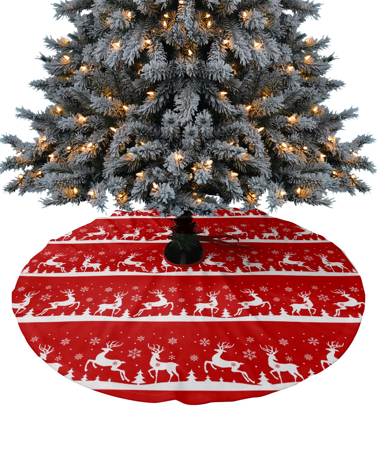 48 Inch Christmas Tree Skirt - Festive Elk & Snowflake Design Holiday Decor for Xmas Trees | Indoor/Outdoor Use | Perfect for Christmas, New Year Celebrations & Winter Home Decor