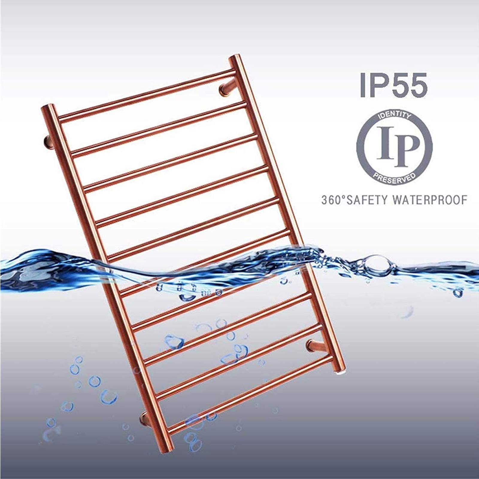 Smart Electric Heated Towel Rack - 10-Bar Stainless Steel Bathroom Radiator with Rose Gold Finish | Wall Mounted Plug-in Towel Warmer for Spa, Luxury Hotels & Cozy Home Bathrooms