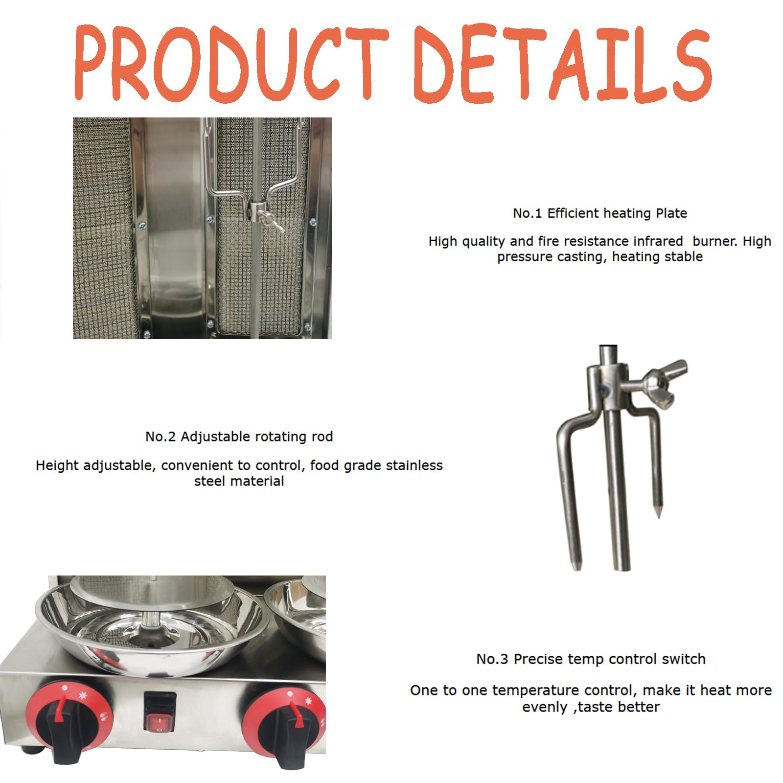 Commercial Vertical Rotating Doner Kebab Grill Machine - 3 Burner LP Gas Shawarma Broiler for Gyro, Chicken & Meat - Perfect for Restaurants, Food Trucks & Outdoor Parties