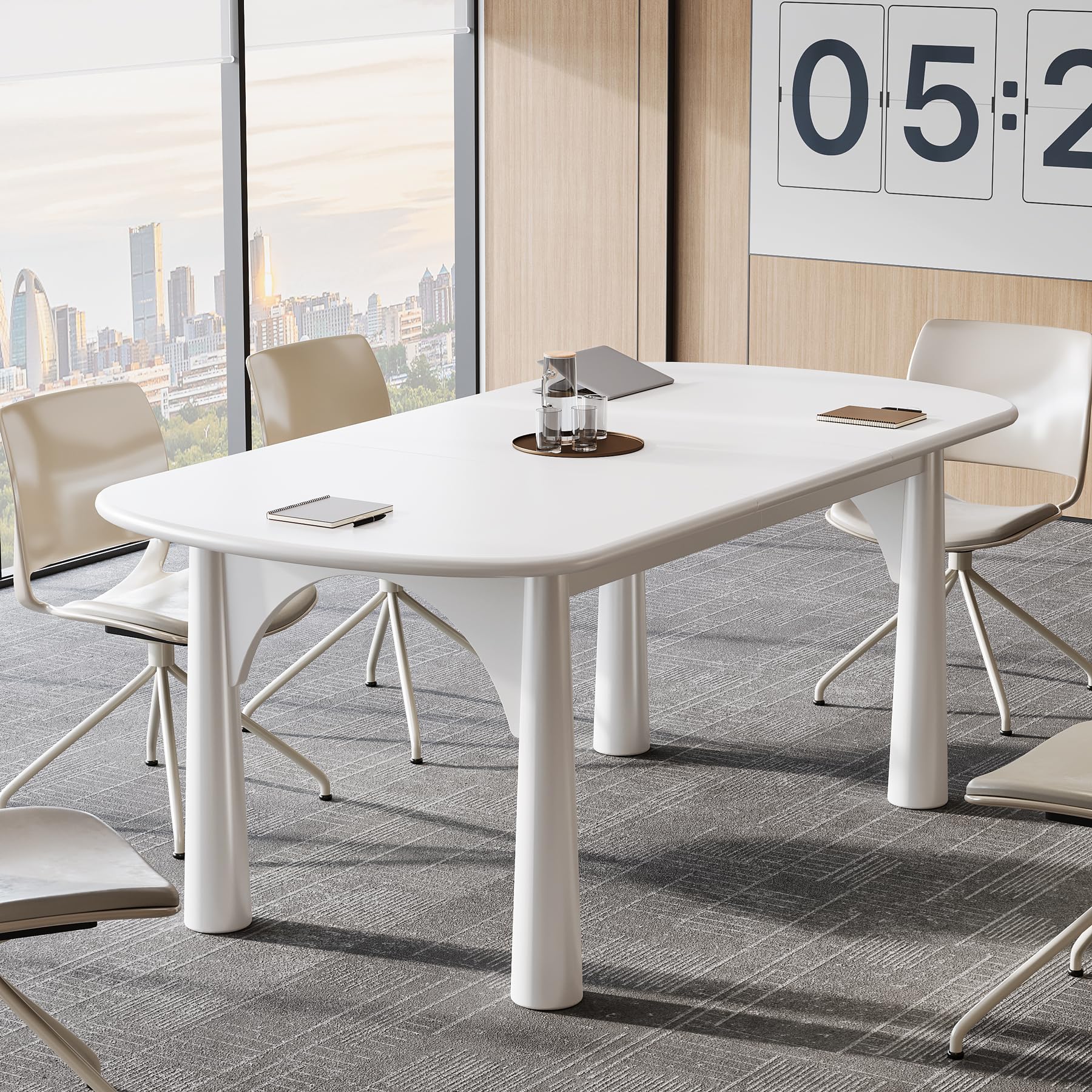 Tribesigns 63 Inch Oval Conference Table for 6 People - Solid Wood Legs Modern Office Desk for Meeting Rooms, Home Offices & Coworking Spaces - Cream White Finish
