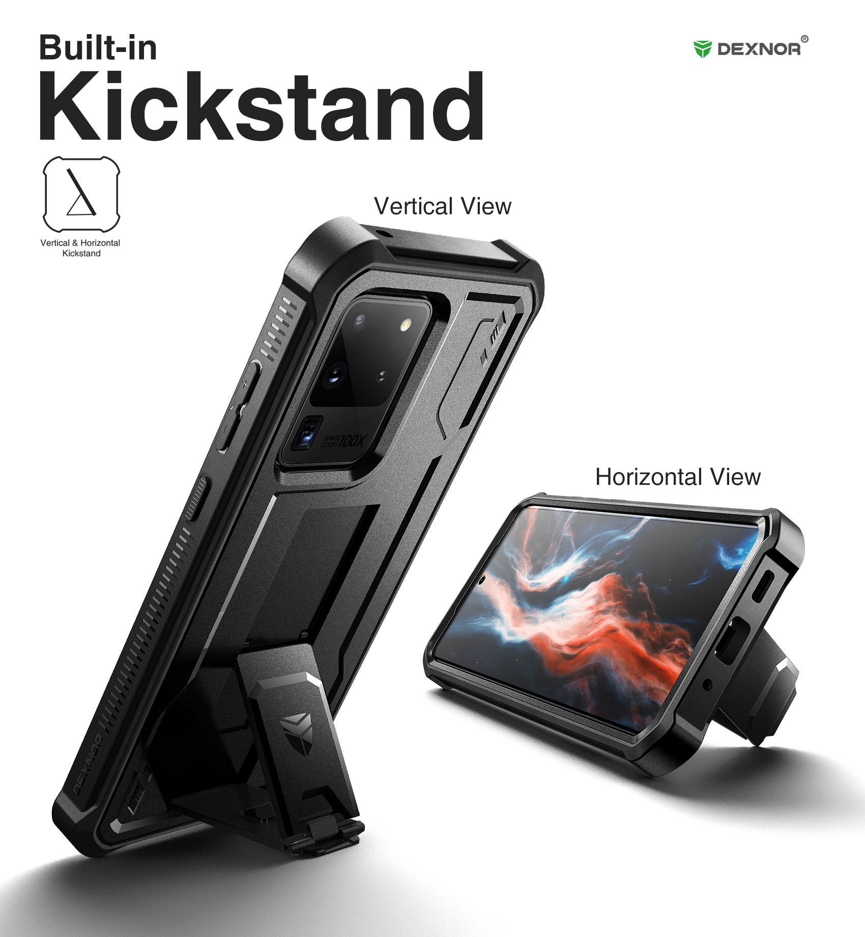 Durable Dexnor Shockproof Rugged Case for Samsung Galaxy S20 Ultra with Built-in Kickstand & Screen Protector - Heavy Duty Protection for Outdoor, Work & Travel