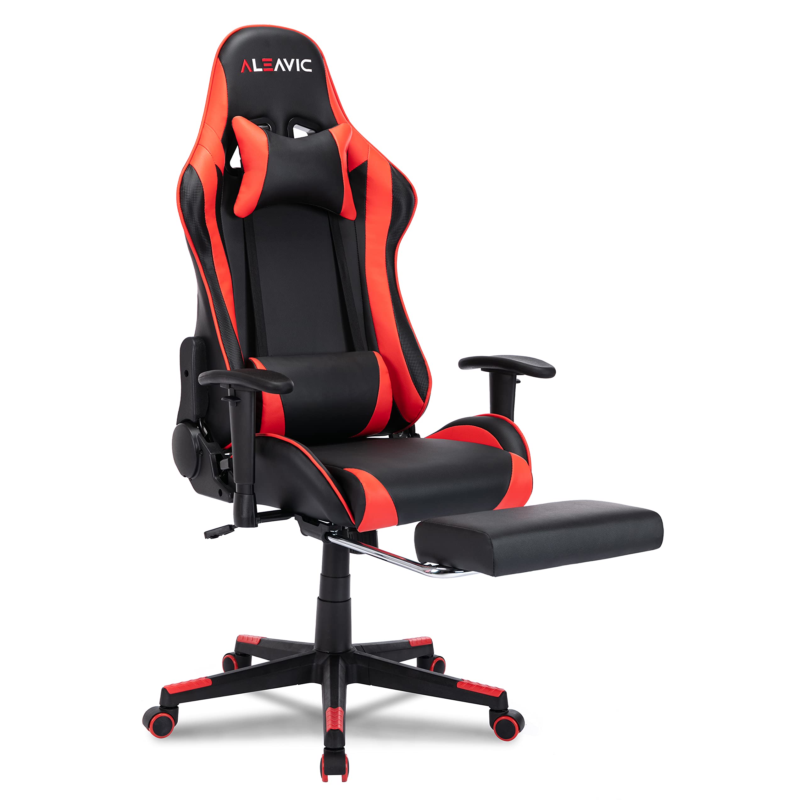 ALEAVIC Ergonomic Gaming Chair with Footrest - High Back Adjustable Racing Style PU Leather Computer Chair with Headrest & Lumbar Support - Perfect for PC Gaming, Office Work & Home Entertainment