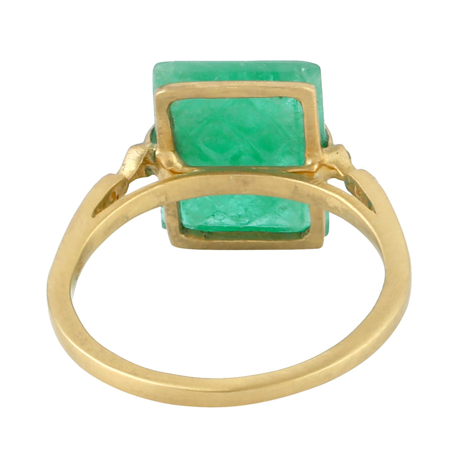 Exquisite Carved Emerald & Pave Diamond Designer Ring in Solid 14K Yellow Gold | Elegant Jewelry for Weddings, Anniversaries & Special Occasions