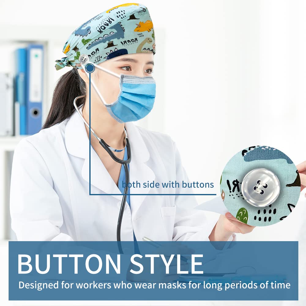 4PCS Medical Head Caps - Adjustable Bouffant Hats with Printed Sweatband for Nurses, Doctors & Healthcare Workers | Comfortable & Breathable for Hospital, Clinic & Laboratory Use